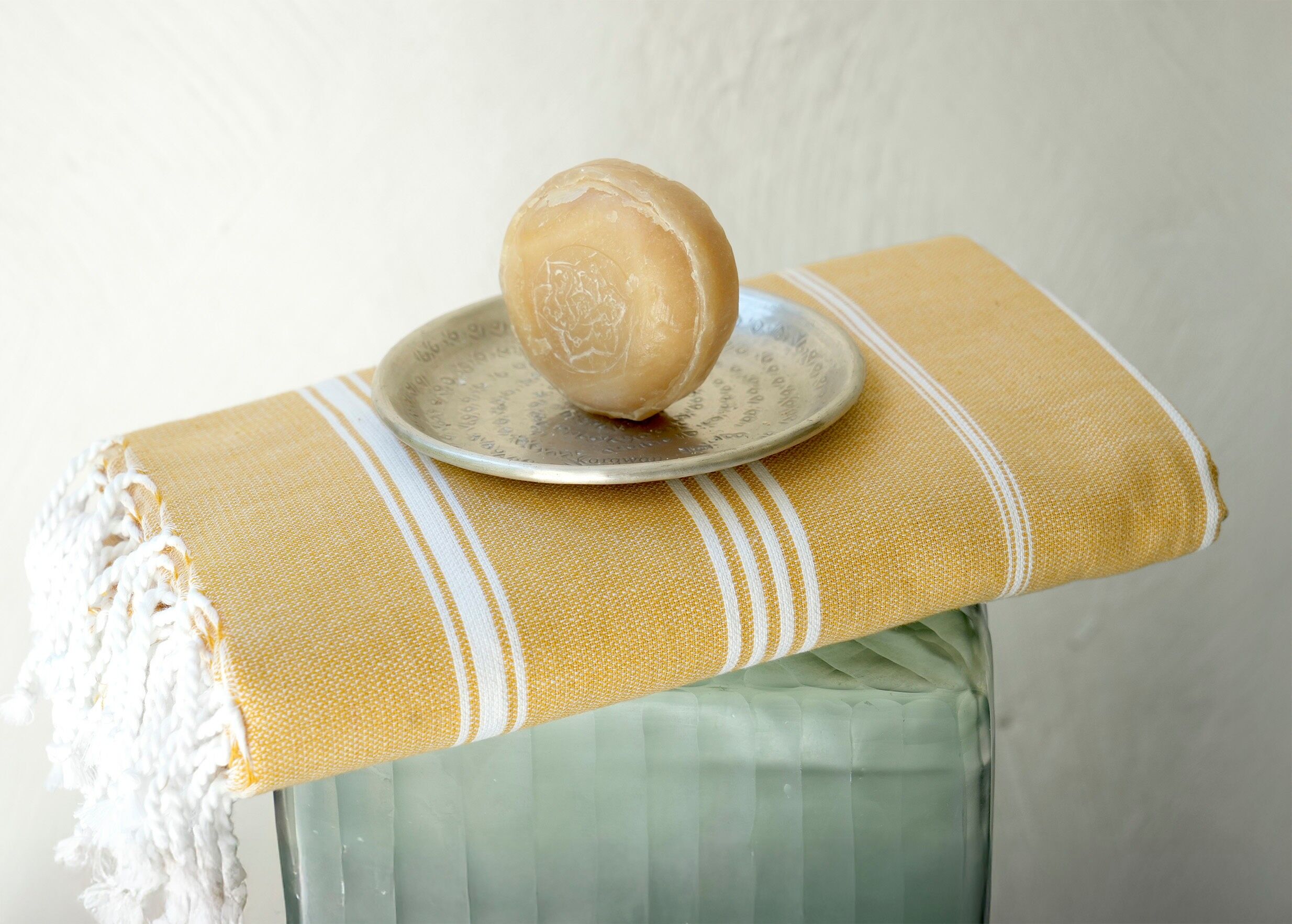 FOUTA EN COTON BIOLOGIQUE - HAMMAM - Couleur JAUNE DORÉ