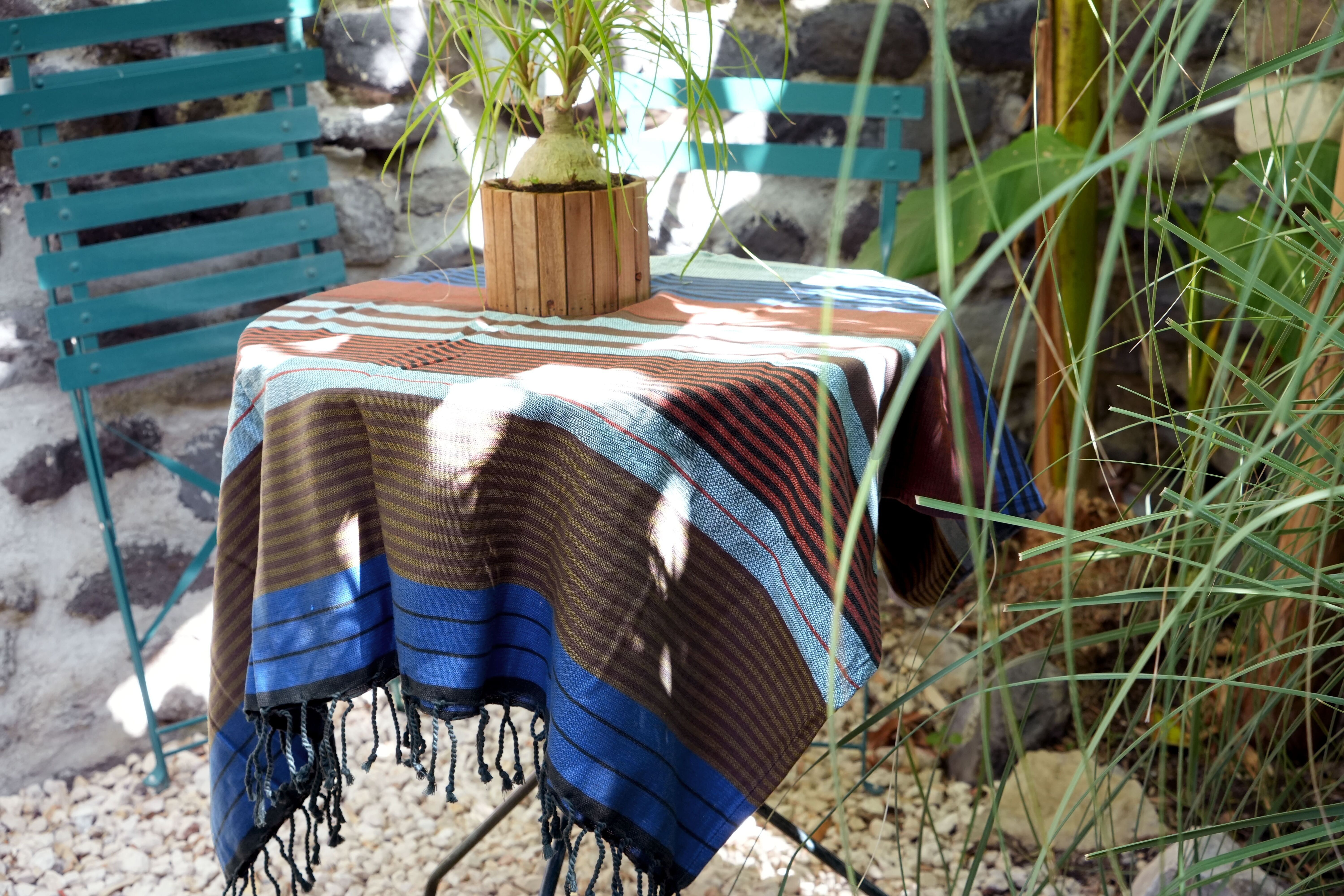 FOUTA EN COTON BIOLOGIQUE -  EBENE - couleur CELESTE