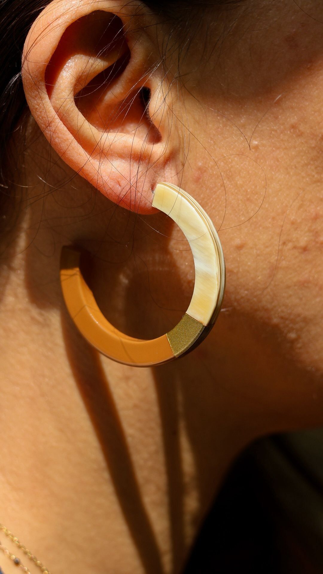 Vietnamese natural horn hoop earrings Cleo Camel Collection