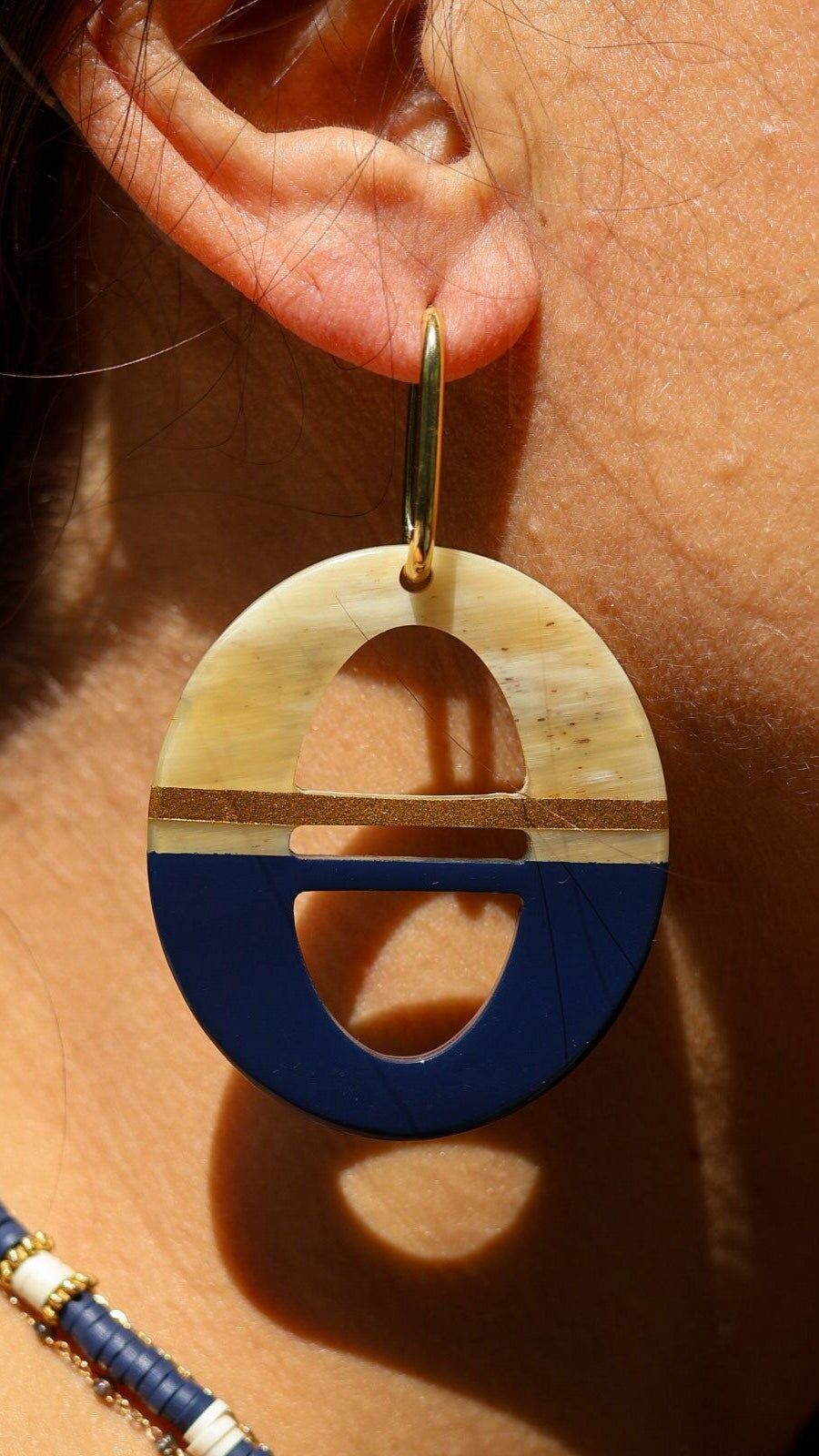 Navy blue horn earrings - Tria Collection