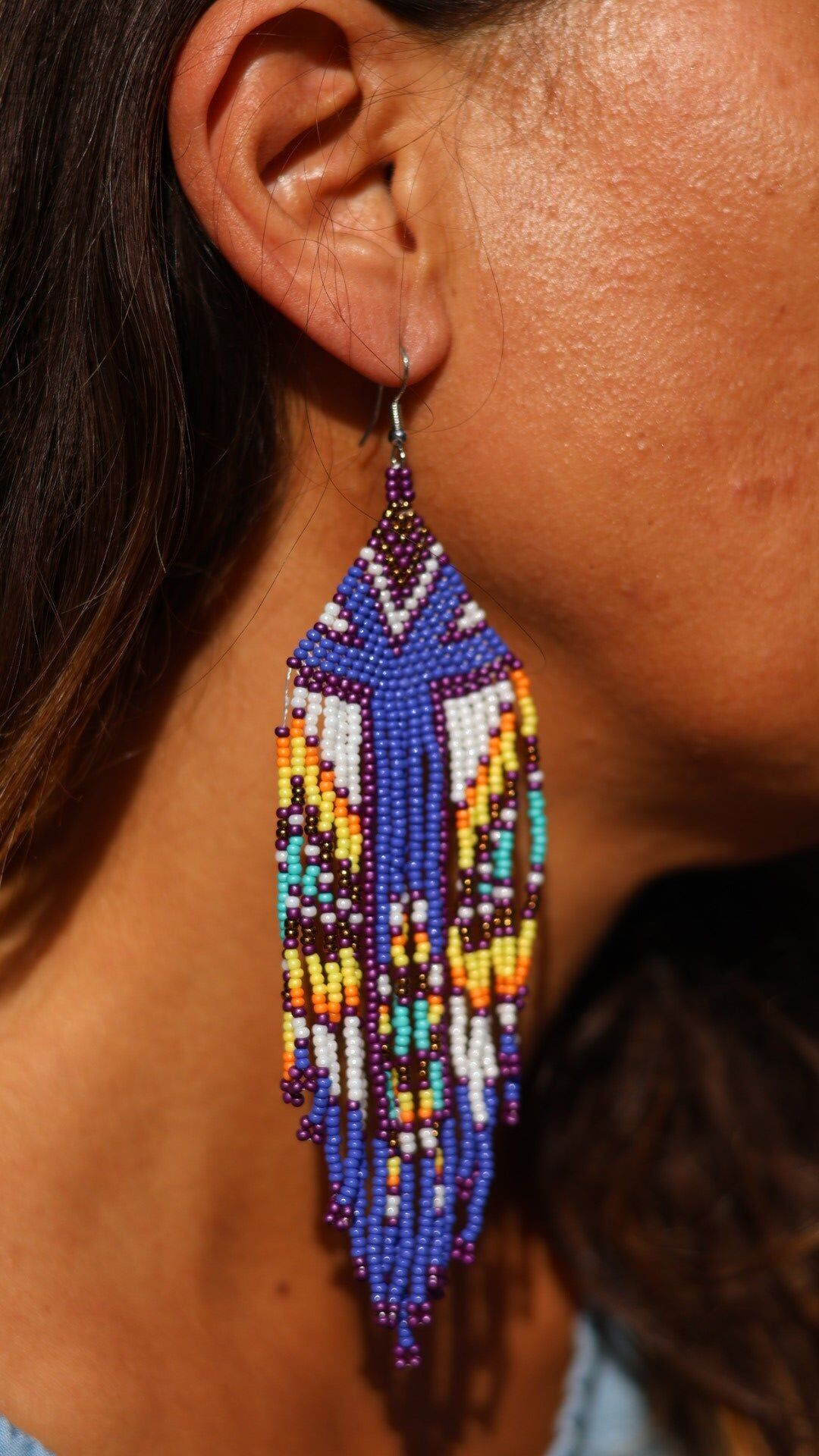 AMARA Native American style blue, yellow, orange and white Indian earrings