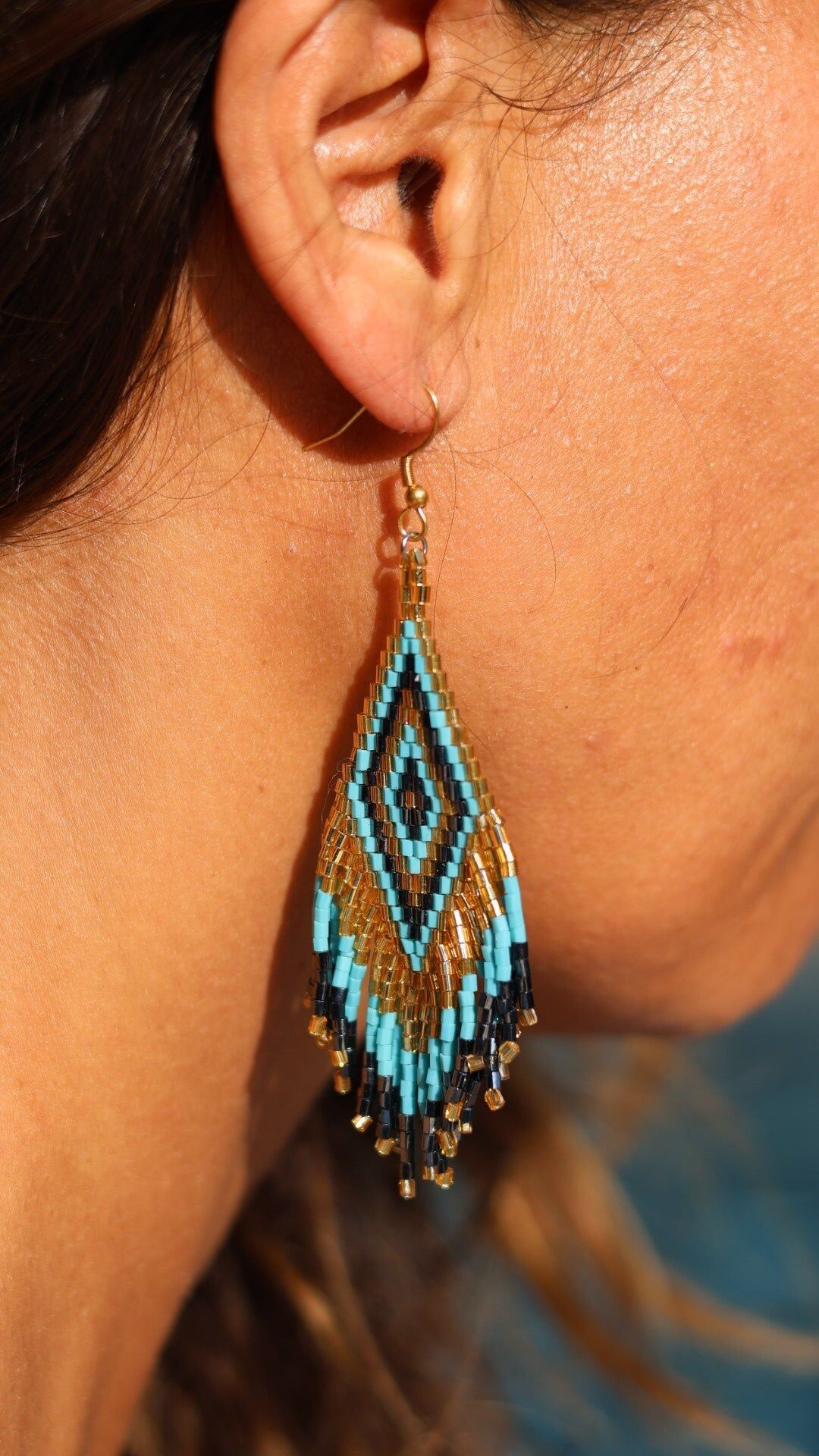 ANAYA Indian earrings in turquoise, charcoal grey and gold