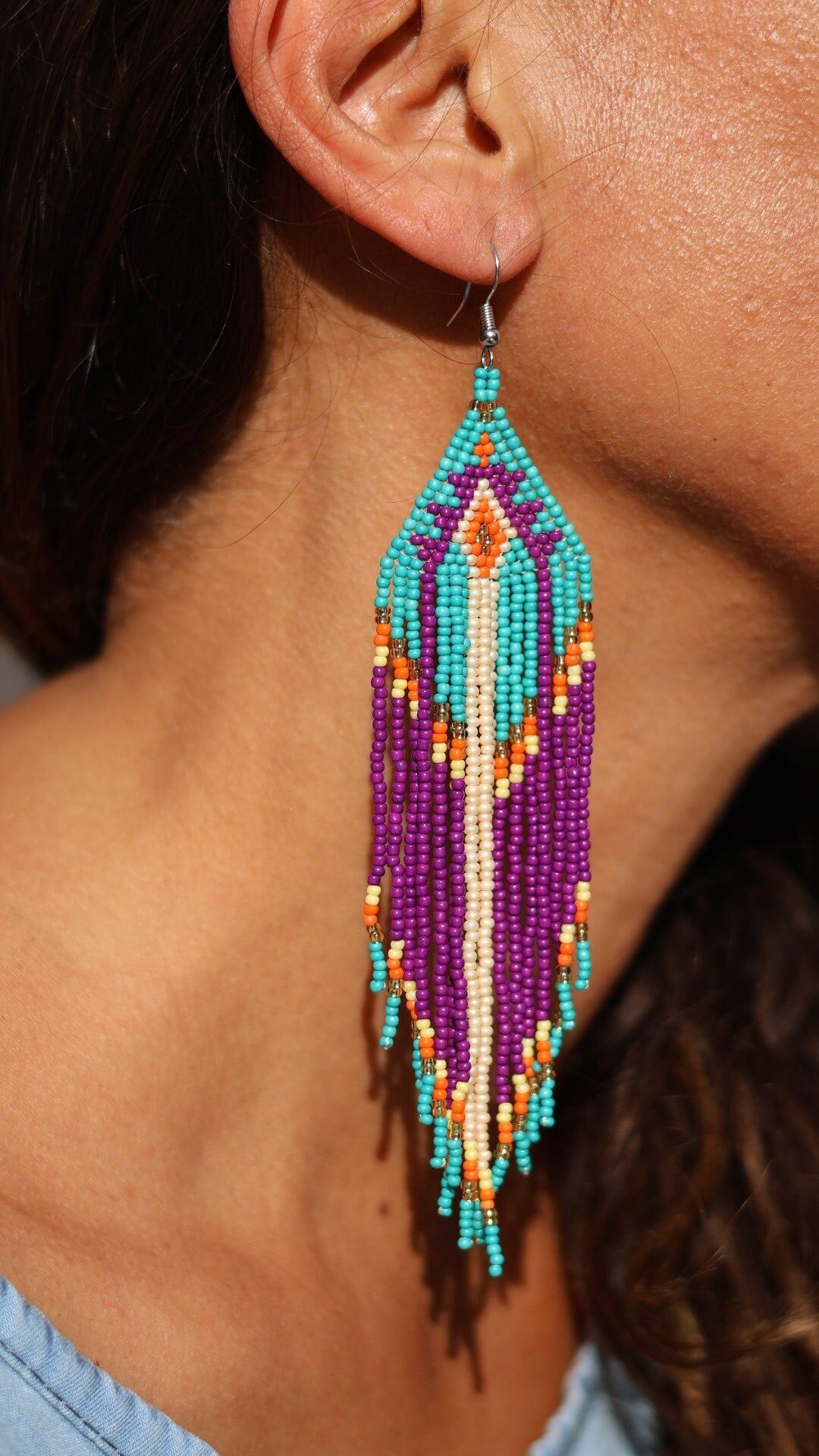 AMARA Indian Earrings Purple, Turquoise and Orange