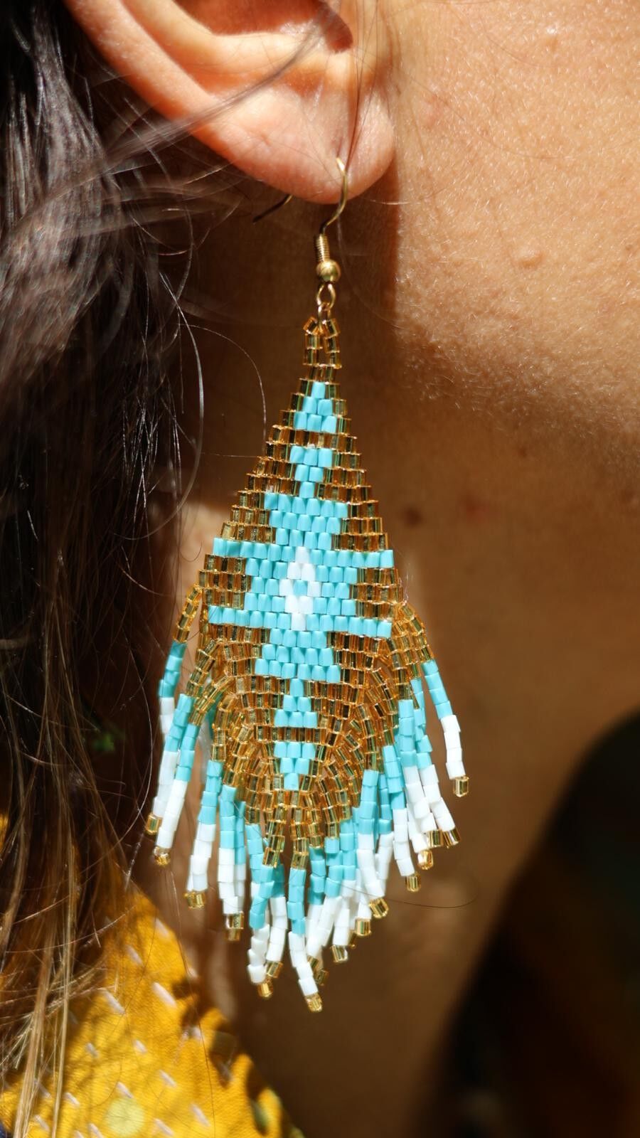 ANAYA Native American style turquoise and gold Indian earrings