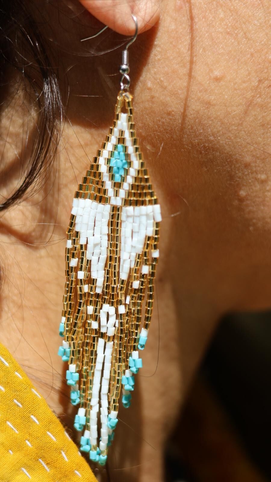 ANAYA Native American style turquoise, white and gold Indian earrings