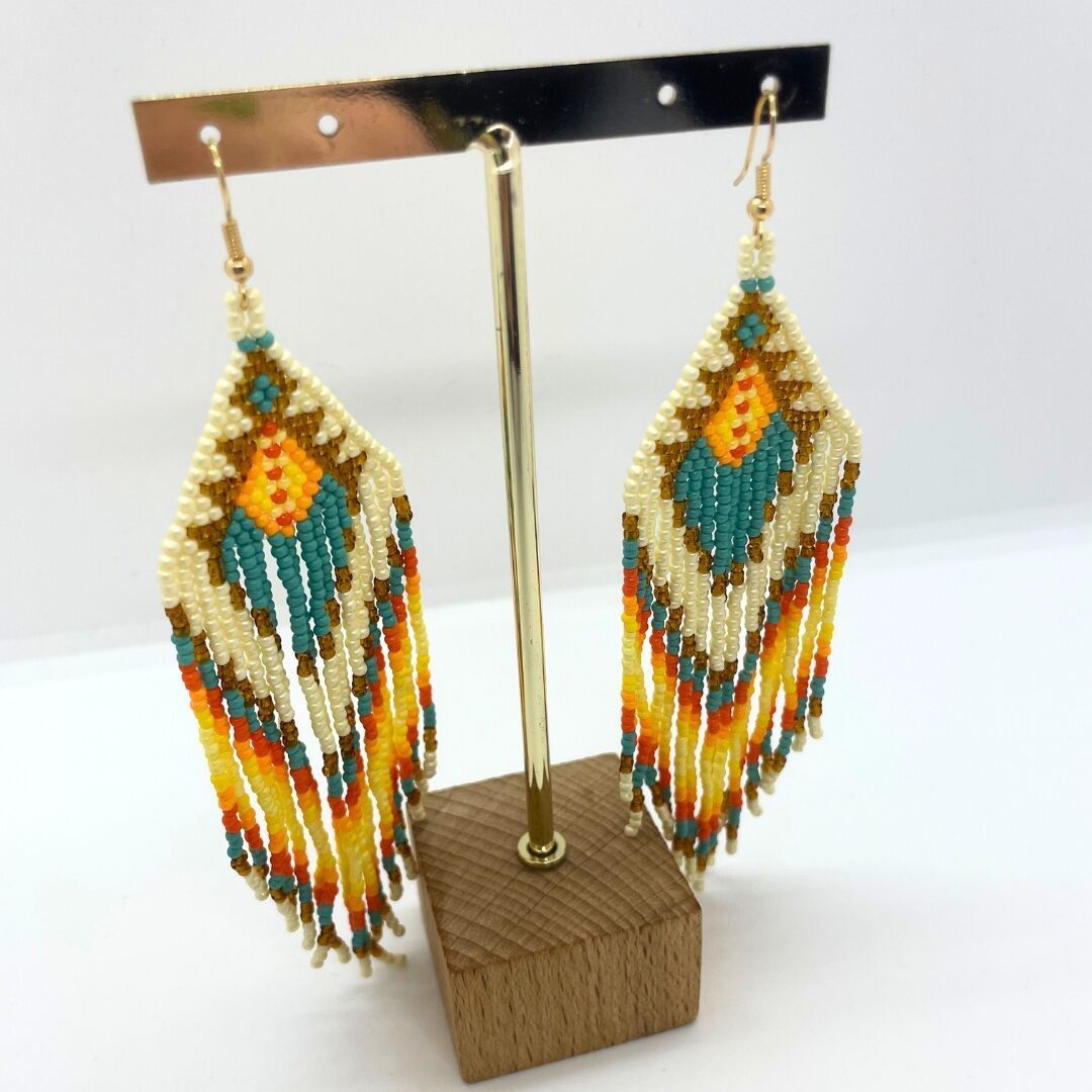 AMARA Native American style Indian earrings in brown, turquoise and yellow