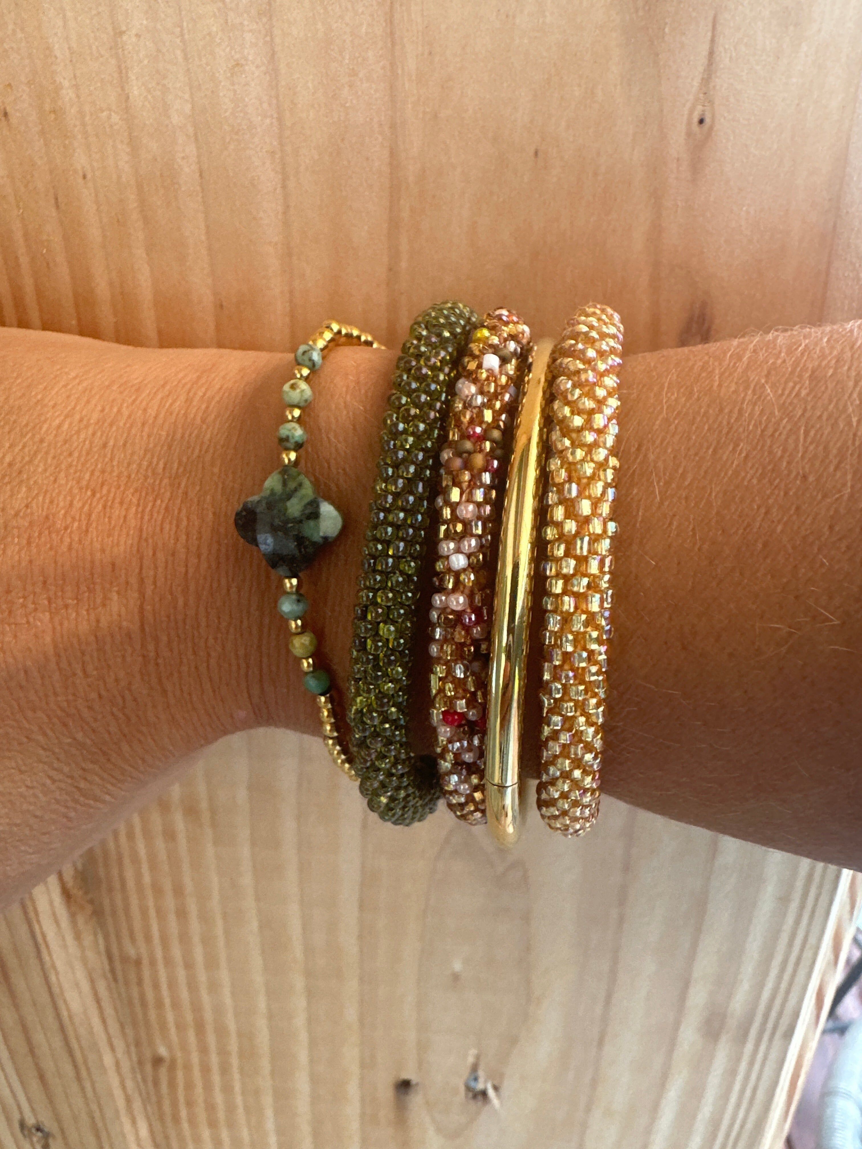 Khaki and gold combo