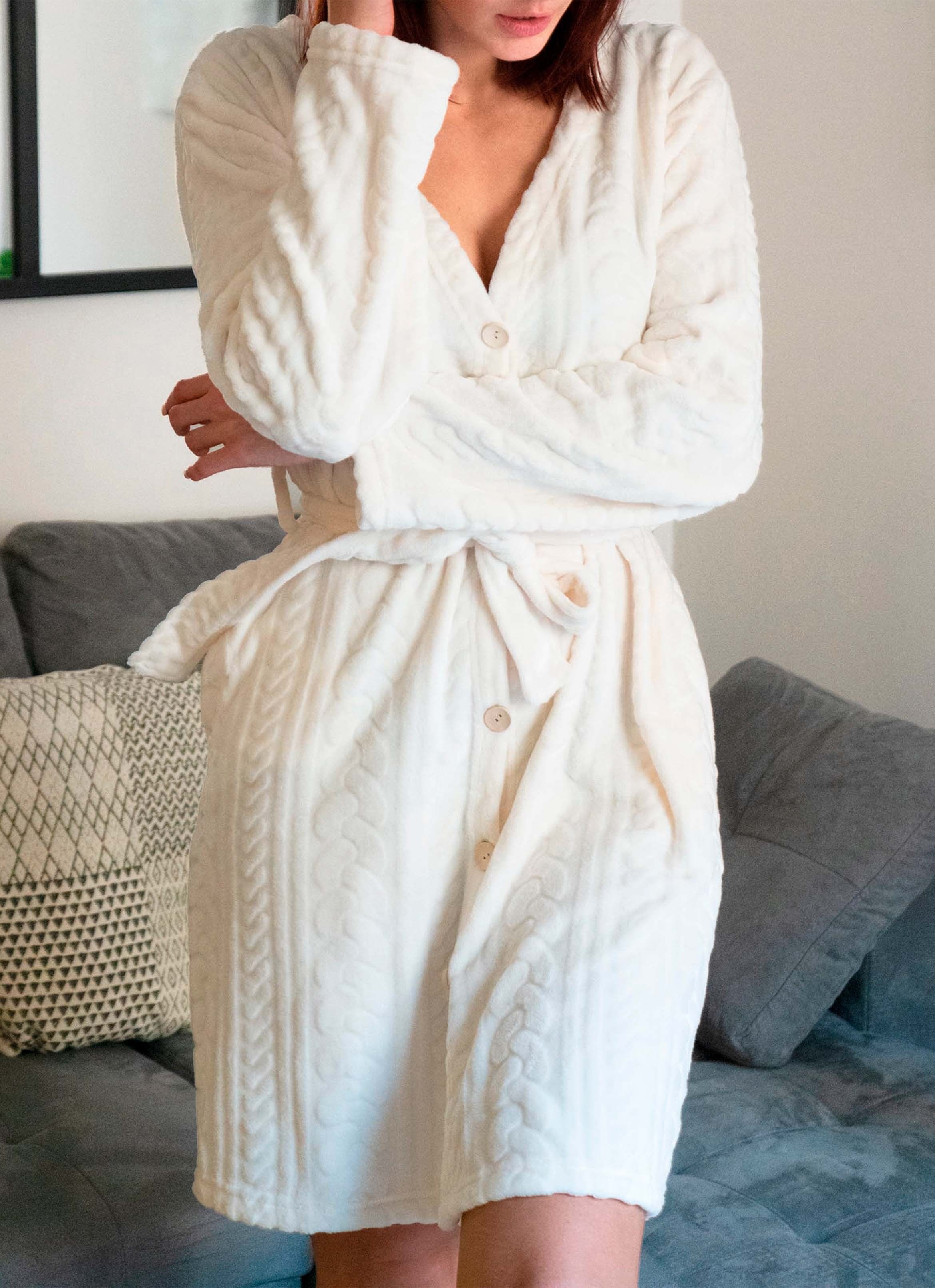 Peignoir Femme Blanc en Fourrure– DODO – Réf. SF.AMBRE.RCF