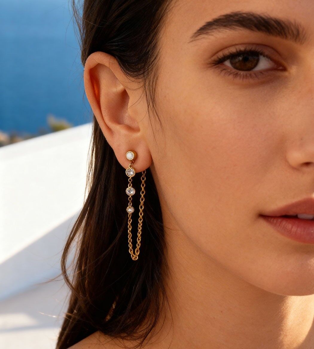 Orecchini Orphéa con catena e strass | Gioielli fatti a mano in Francia