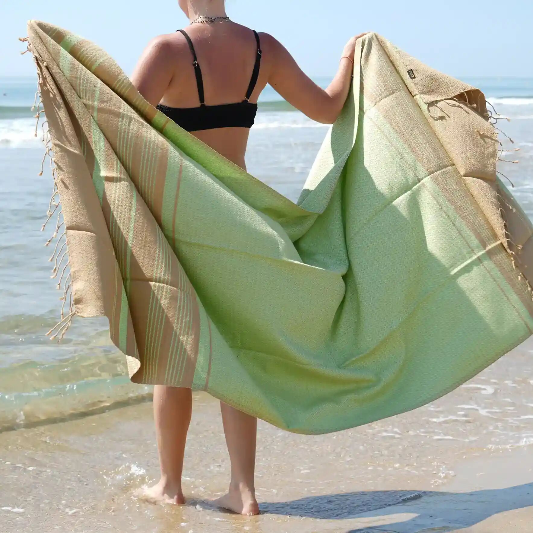 Fouta-Handtuch aus Bio-Baumwolle – Sand & Pistazie – 100 x 200 cm – Sand-Kollektion