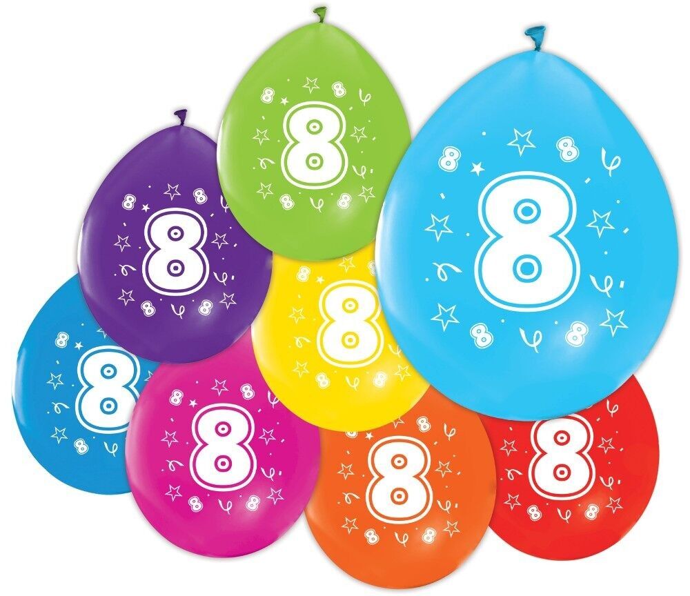 8 palloncini da 12" con stampa su 2 lati '8'