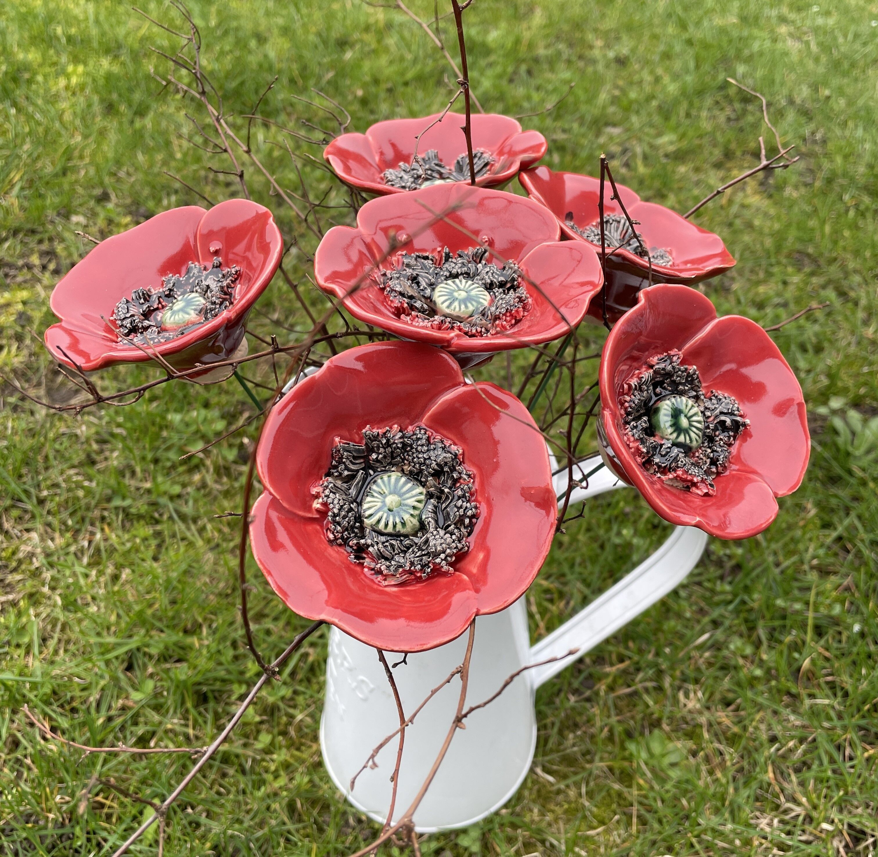 Keramikblume Mohn/groß, Pflanzenstab, Mohnblume am Stiel