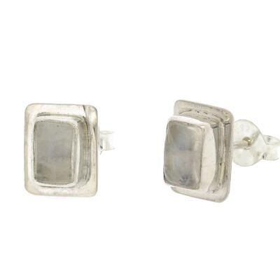 Pendientes de cabujón de piedra lunar de doble rectángulo con caja