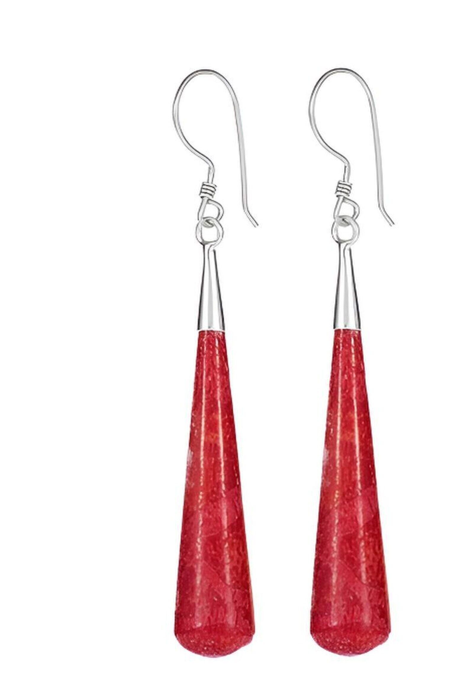 Real red coral and 925 sterling silver teardrop earrings