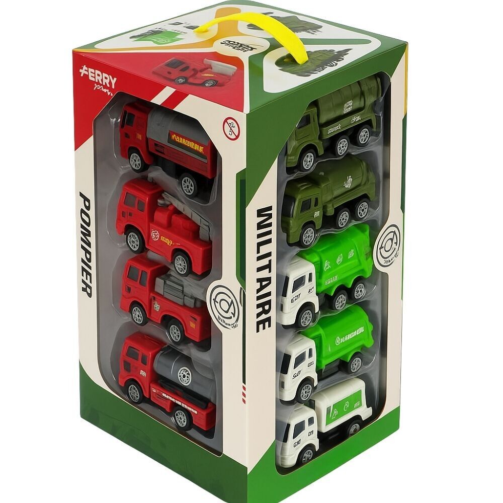 Coffret 16 Camions à Rétrofriction, Véhicules Métier Militaire, Construction, Pompier et Propreté, Jouet Enfant dès 3 Ans