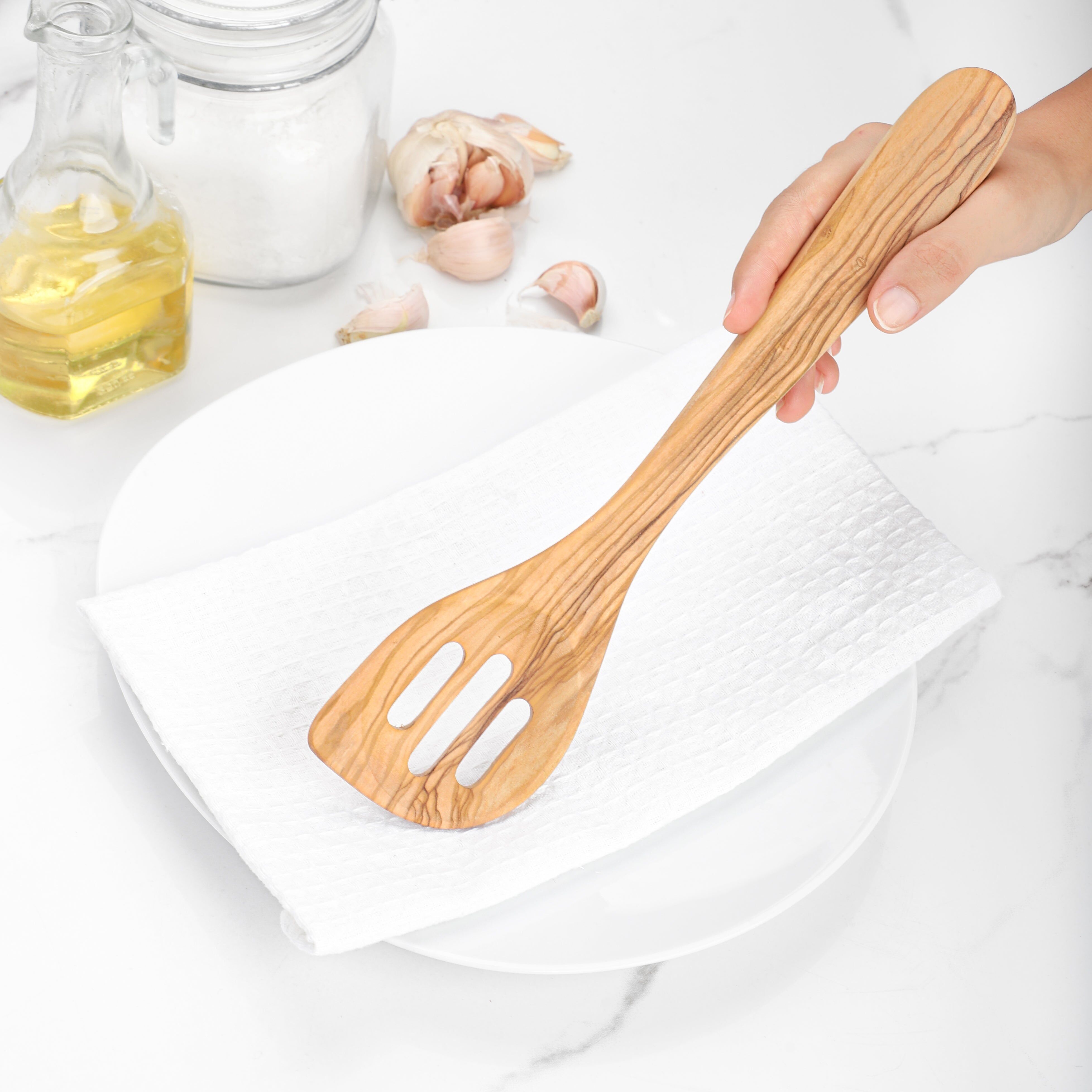 Olive Wood Slotted Spatula, Handmade Wooden Spatula