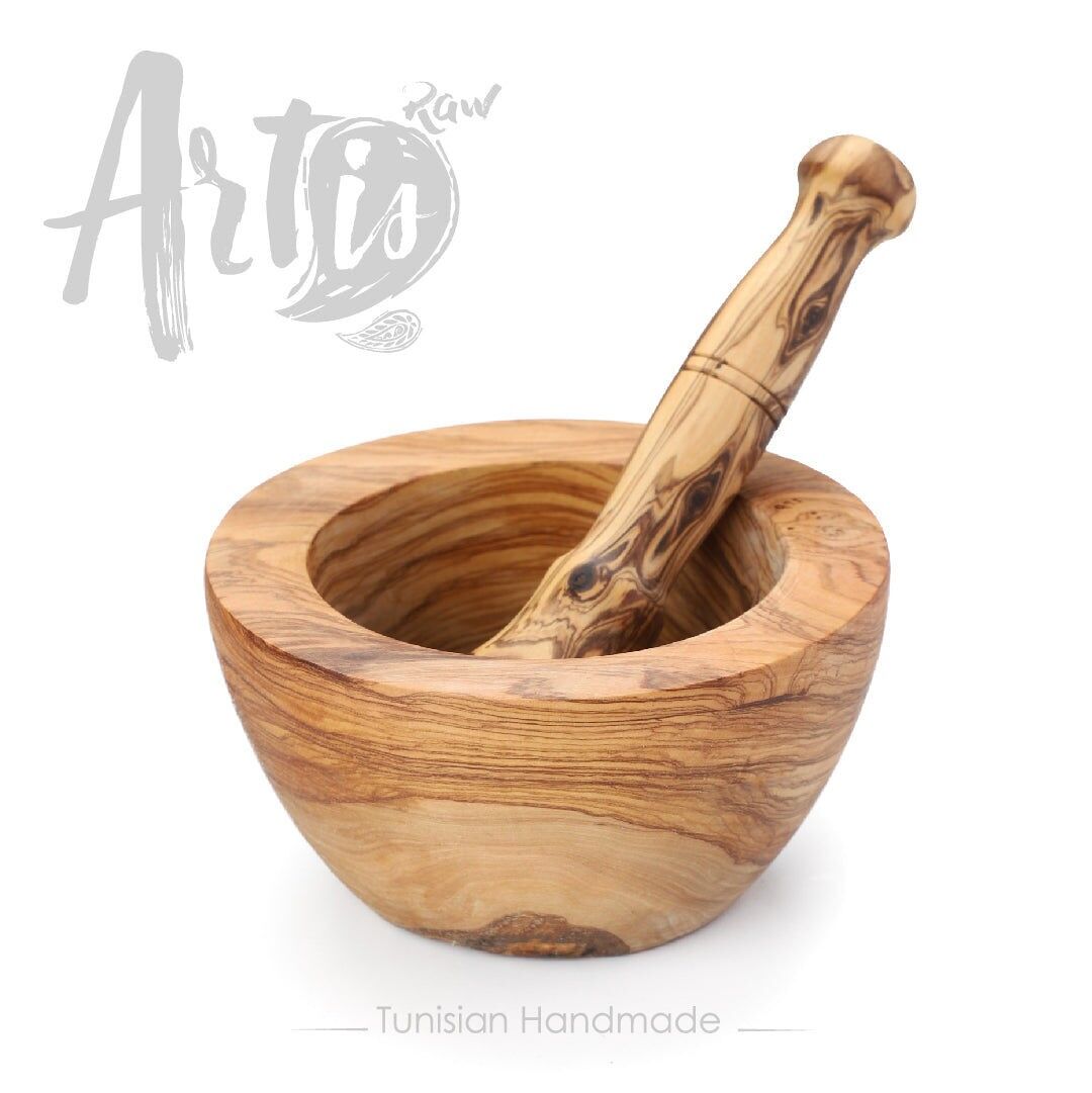 Wooden Mortar and Pestle handmade from Tunisian Olive Wood