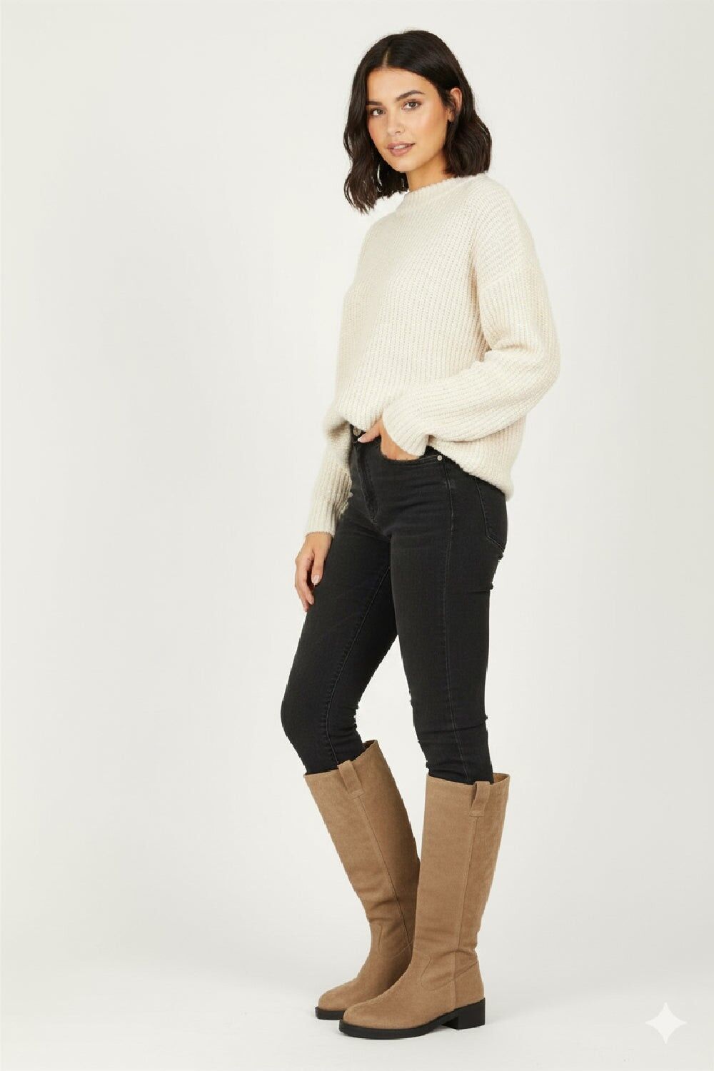 Camel Suede Designer Knee High Flat Boot (PACK OF 12 PAIRS UK3-UK8)