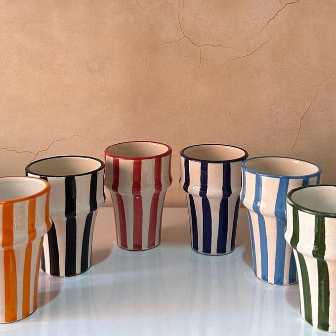Tazas de cerámica a rayas | Cerámica marroquí hecha a mano – Tasses en Céramique Artisanales