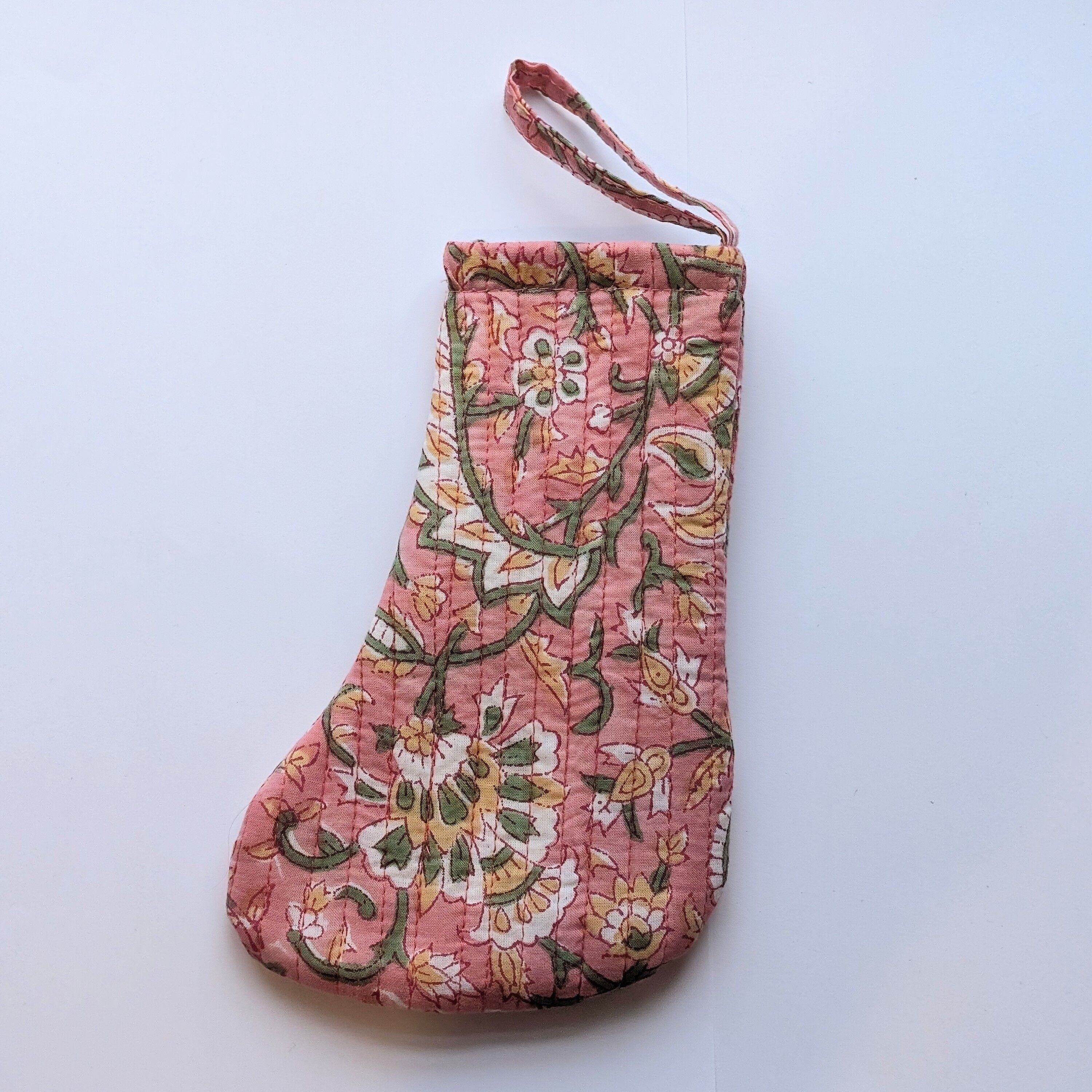 Mini chaussette de Noël à imprimé floral rose et vert