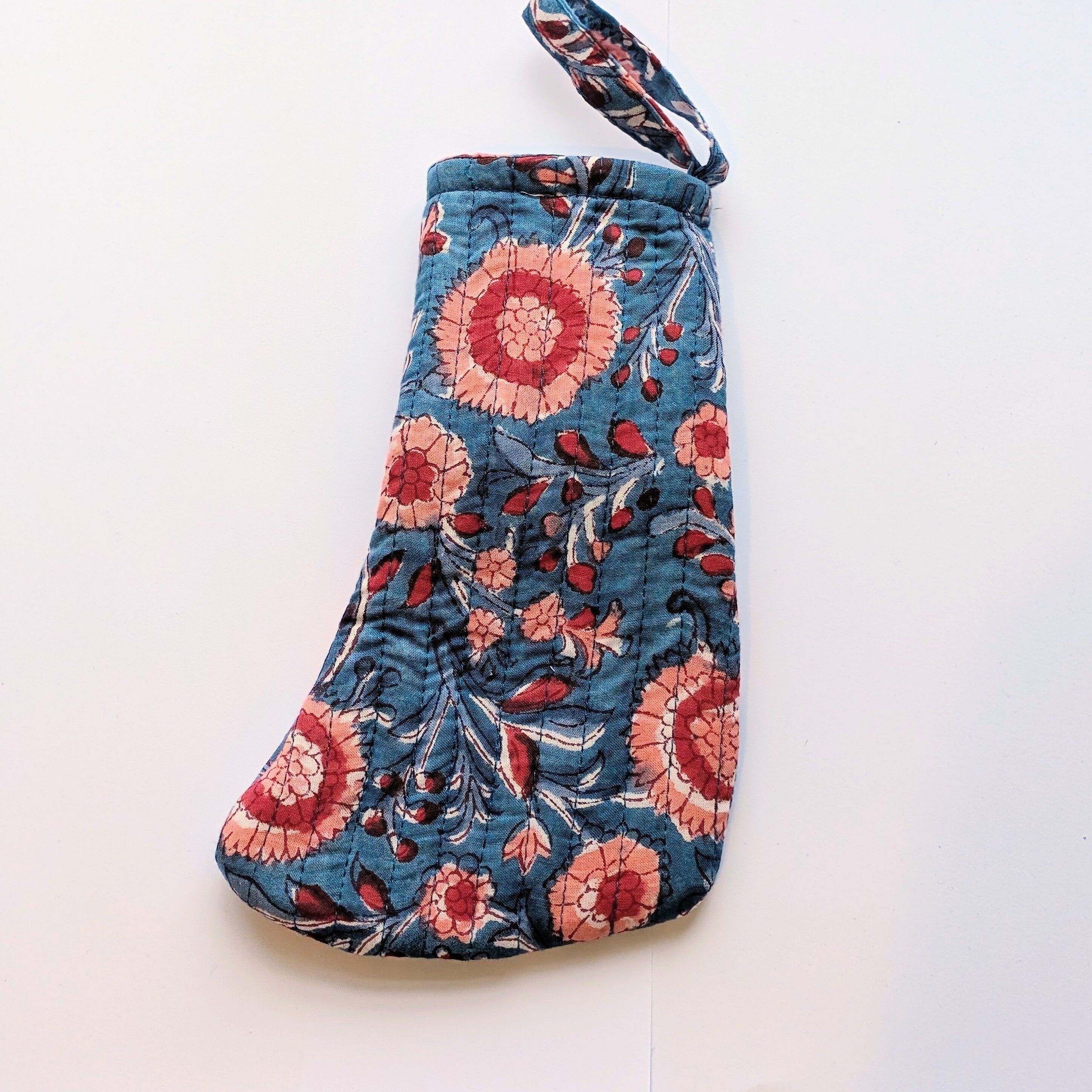 Mini bas de Noël à imprimé floral bleu et rouge