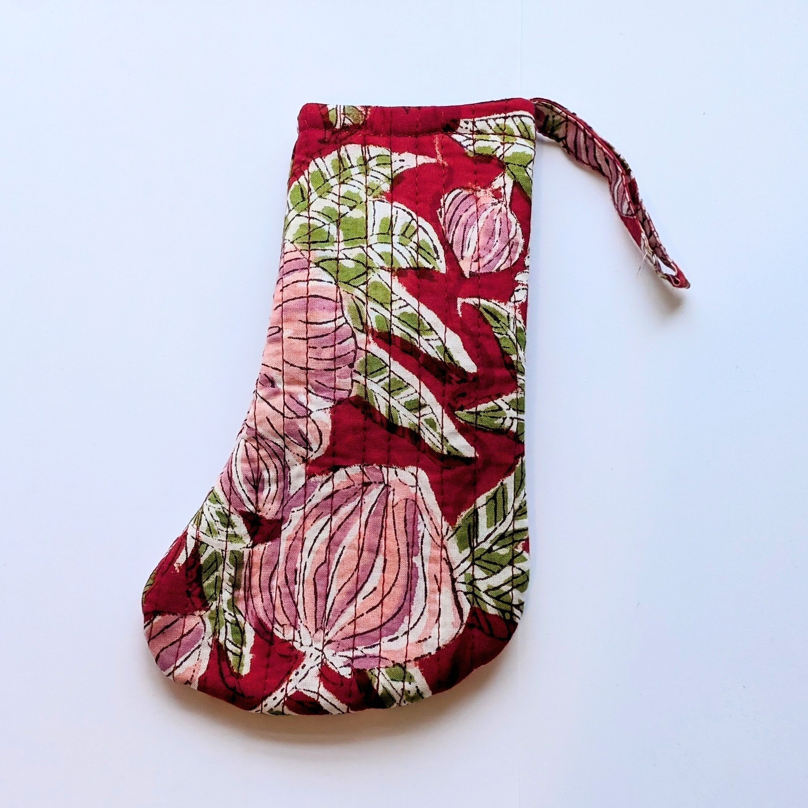 Mini chaussette de Noël à imprimé floral rouge et rose