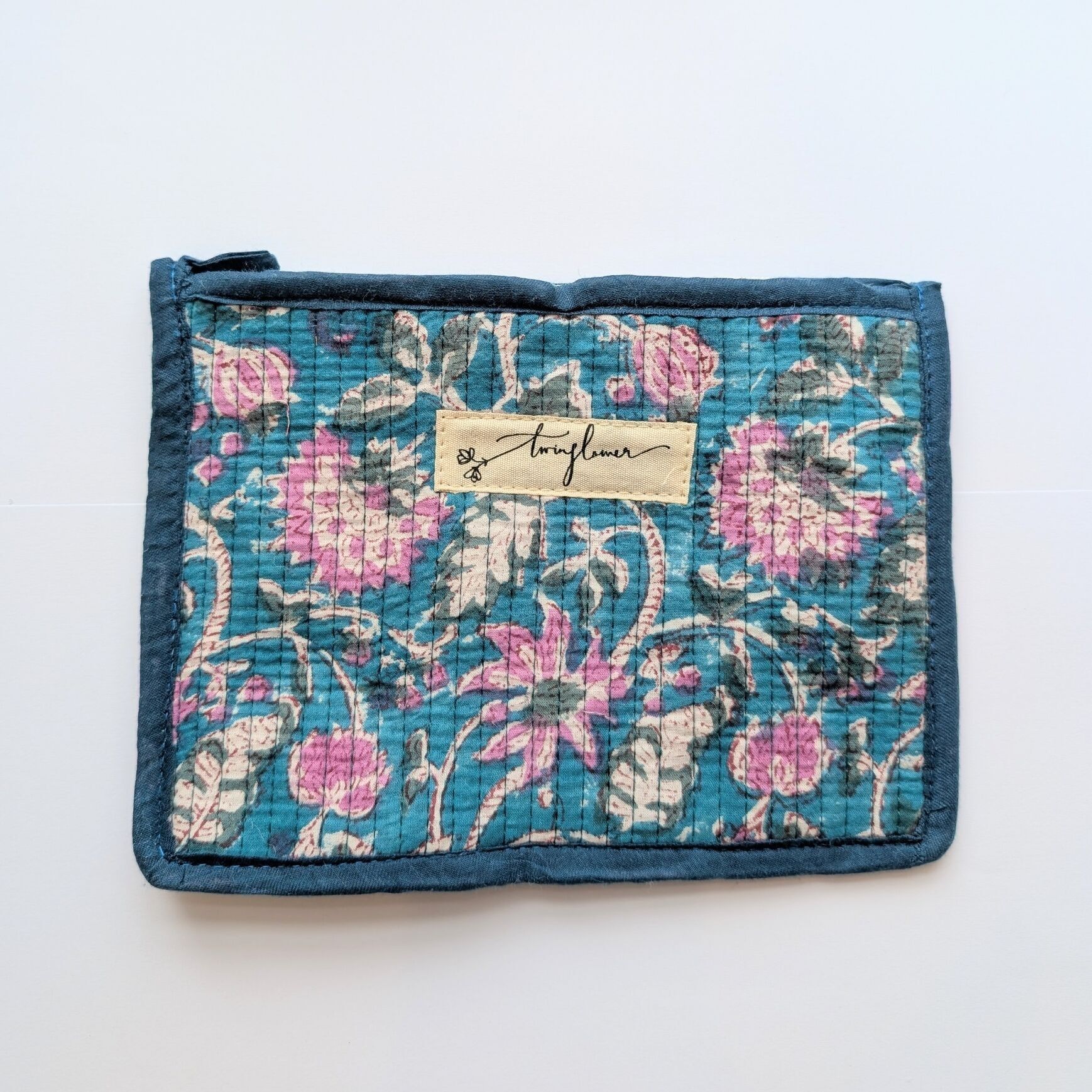 Sac à main matelassé de taille moyenne à imprimé floral bleu sarcelle et rose