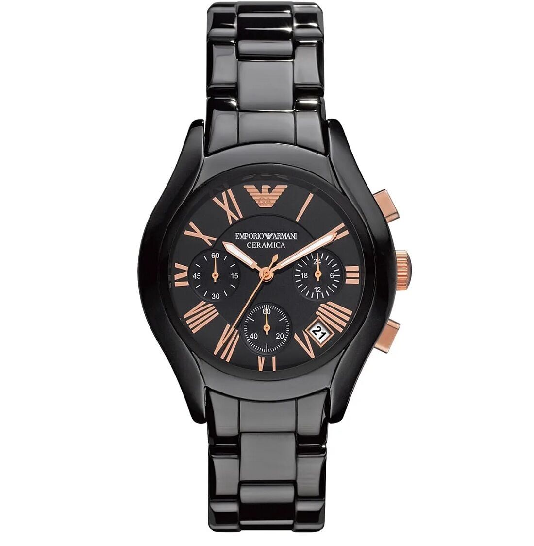 OROLOGIO DA DONNA EMPORIO ARMANI AR1411 CON CINTURINO IN CERAMICA NERA E QUADRANTE NERO CON CASSA NERA CRONOGRAFO AR1411