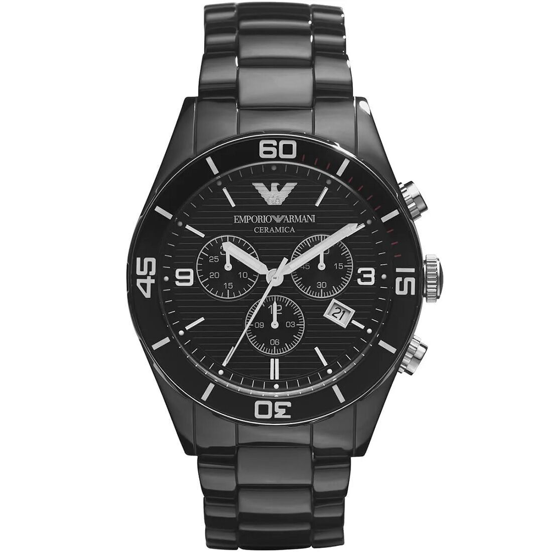 OROLOGIO DA UOMO EMPORIO ARMANI AR1421 CON CINTURINO IN CERAMICA NERA E QUADRANTE NERO CON CASSA NERA CRONOGRAFO