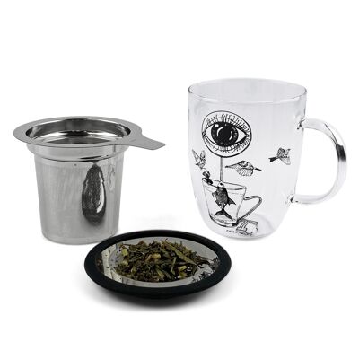 Teastreet Teeglas mit Edelstahl-Teefilter mit Deckel | 350 ml