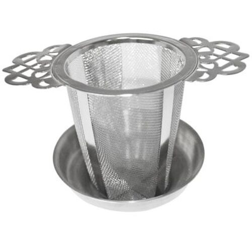 STAINLESS STEEL TEA Strainer ORNAMENT WITH DRAIN TRAY - HIGH