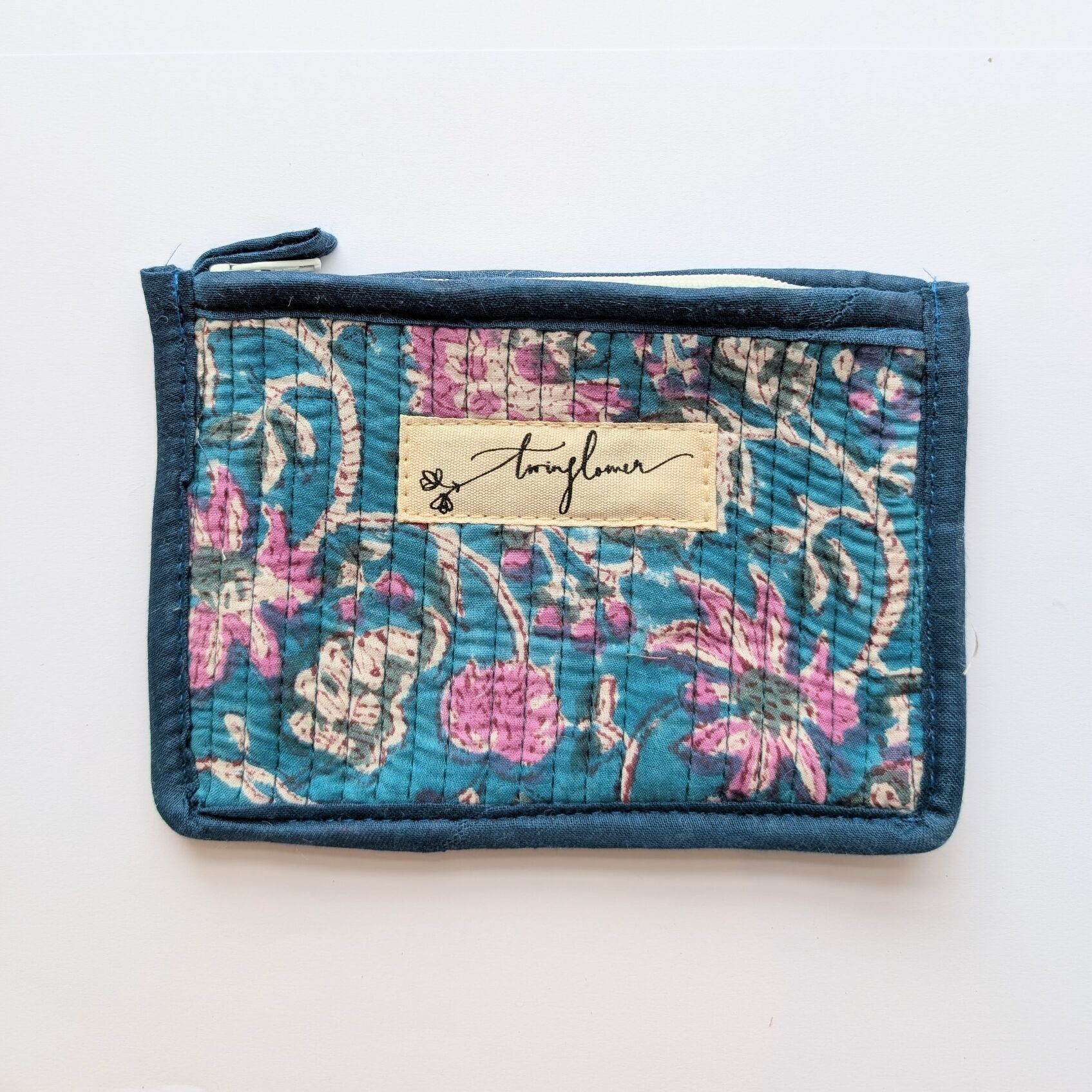 Petit sac à main matelassé à imprimé floral bleu sarcelle et rose