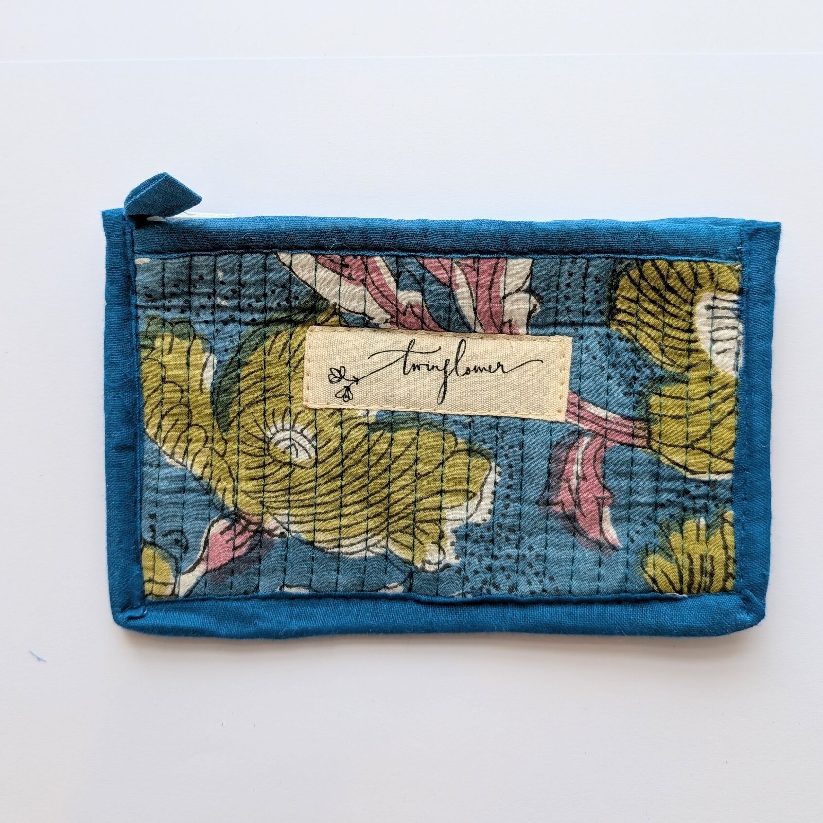 Petit sac à main matelassé à imprimé floral bleu et vert