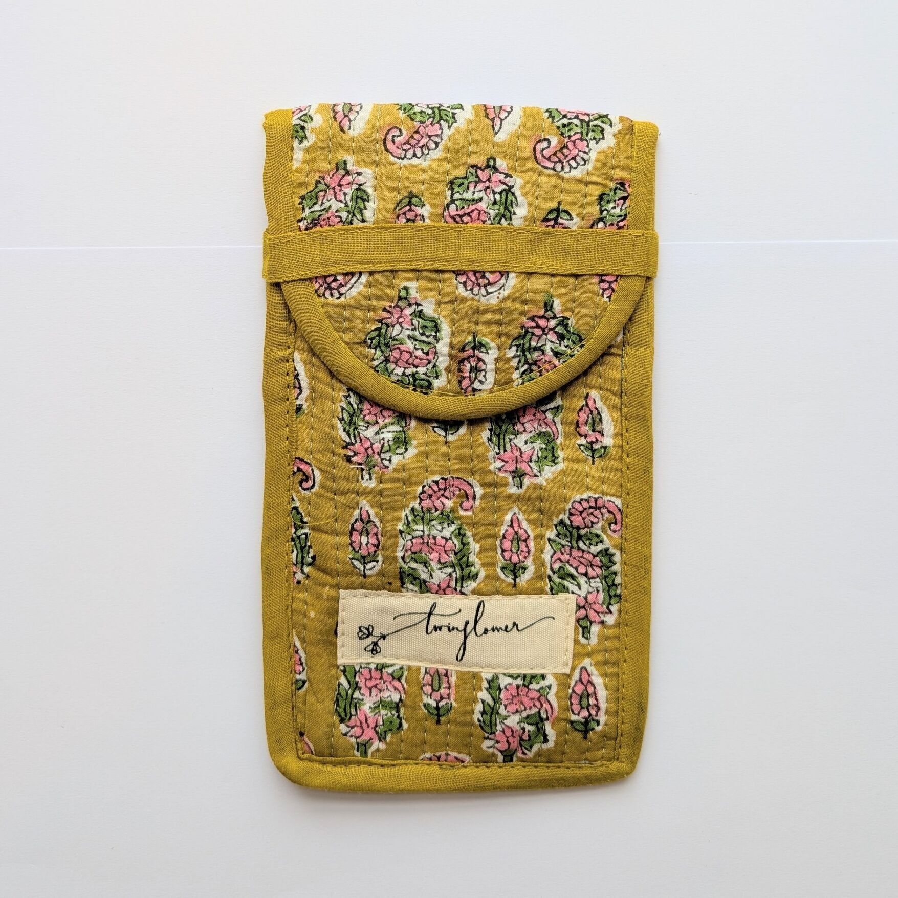 Étui à lunettes matelassé à imprimé floral jaune et rose