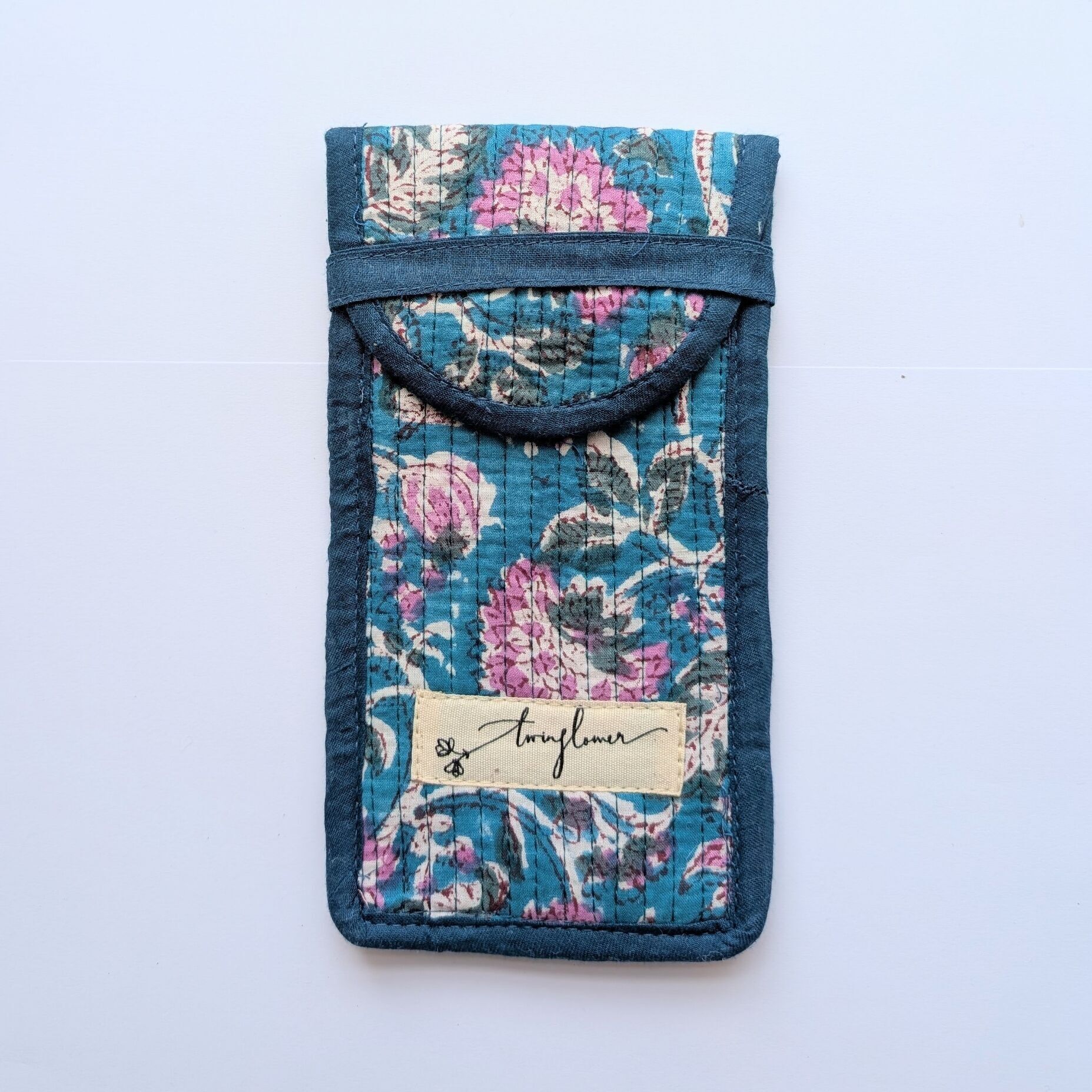 Étui à lunettes matelassé à imprimé floral bleu sarcelle et rose