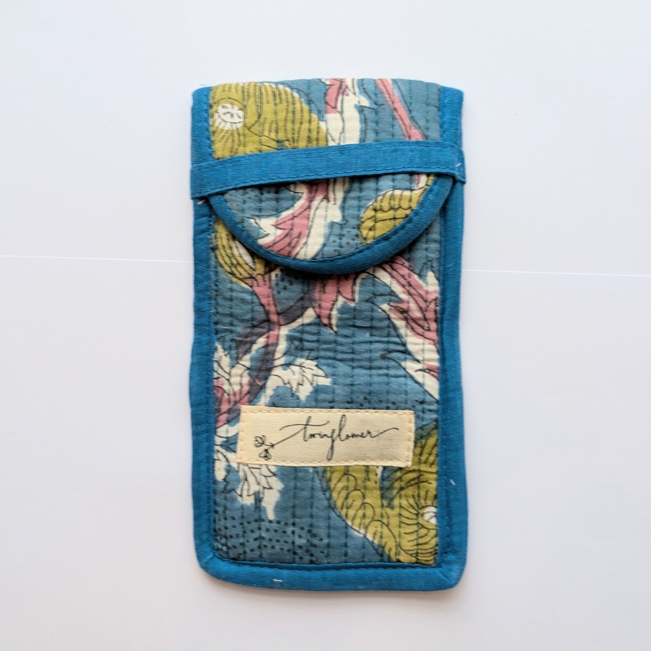 Étui à lunettes matelassé à imprimé floral bleu et vert