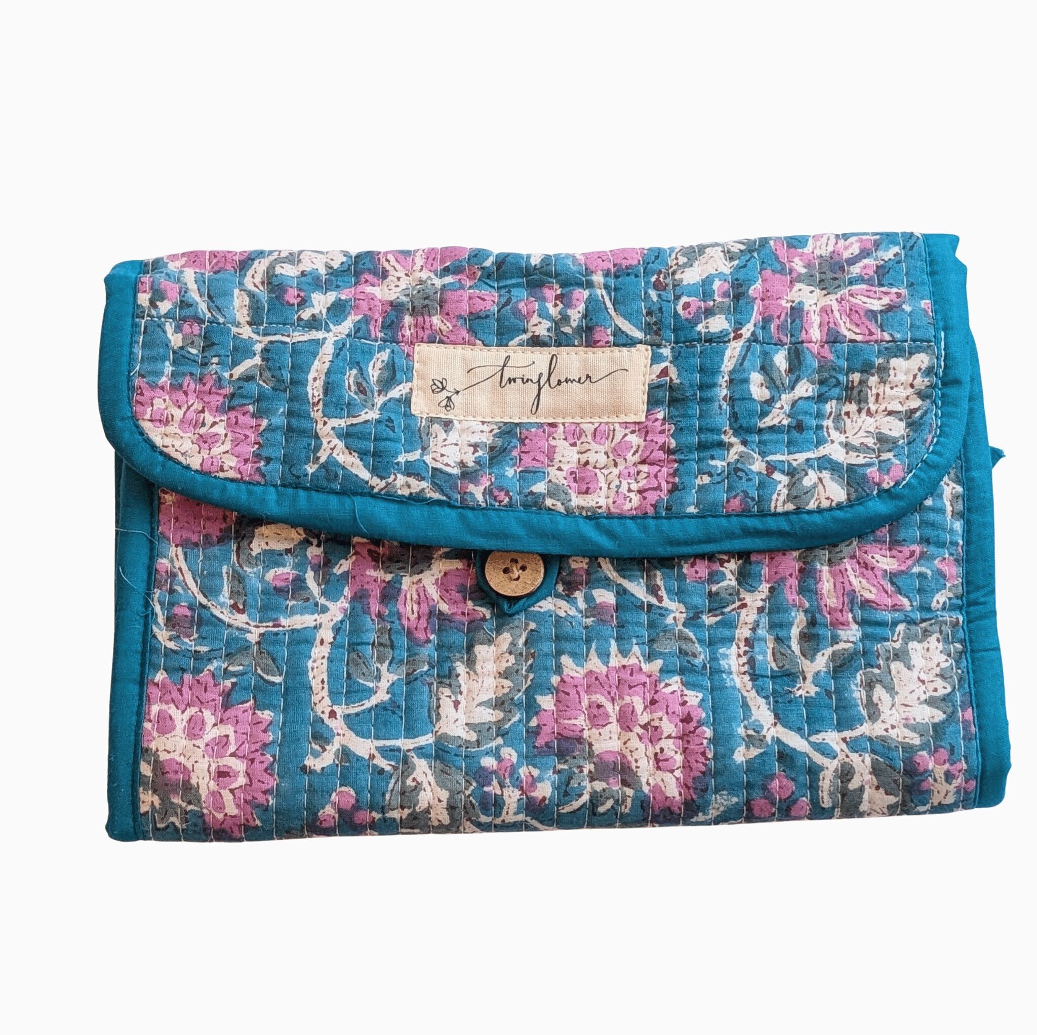 Sac de voyage matelassé à 3 volets avec imprimé floral bleu sarcelle et rose