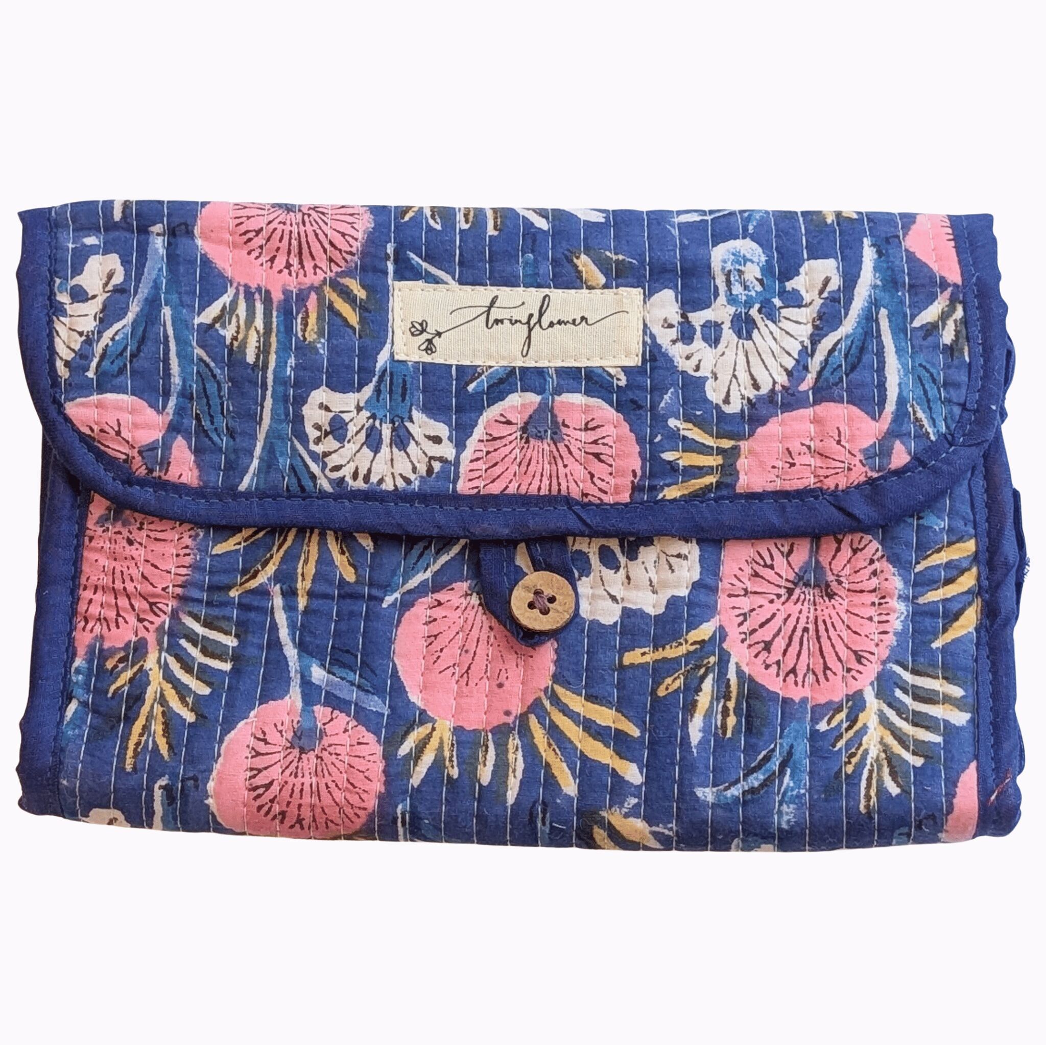 Sac de voyage matelassé à 3 volets avec imprimé floral bleu et rose