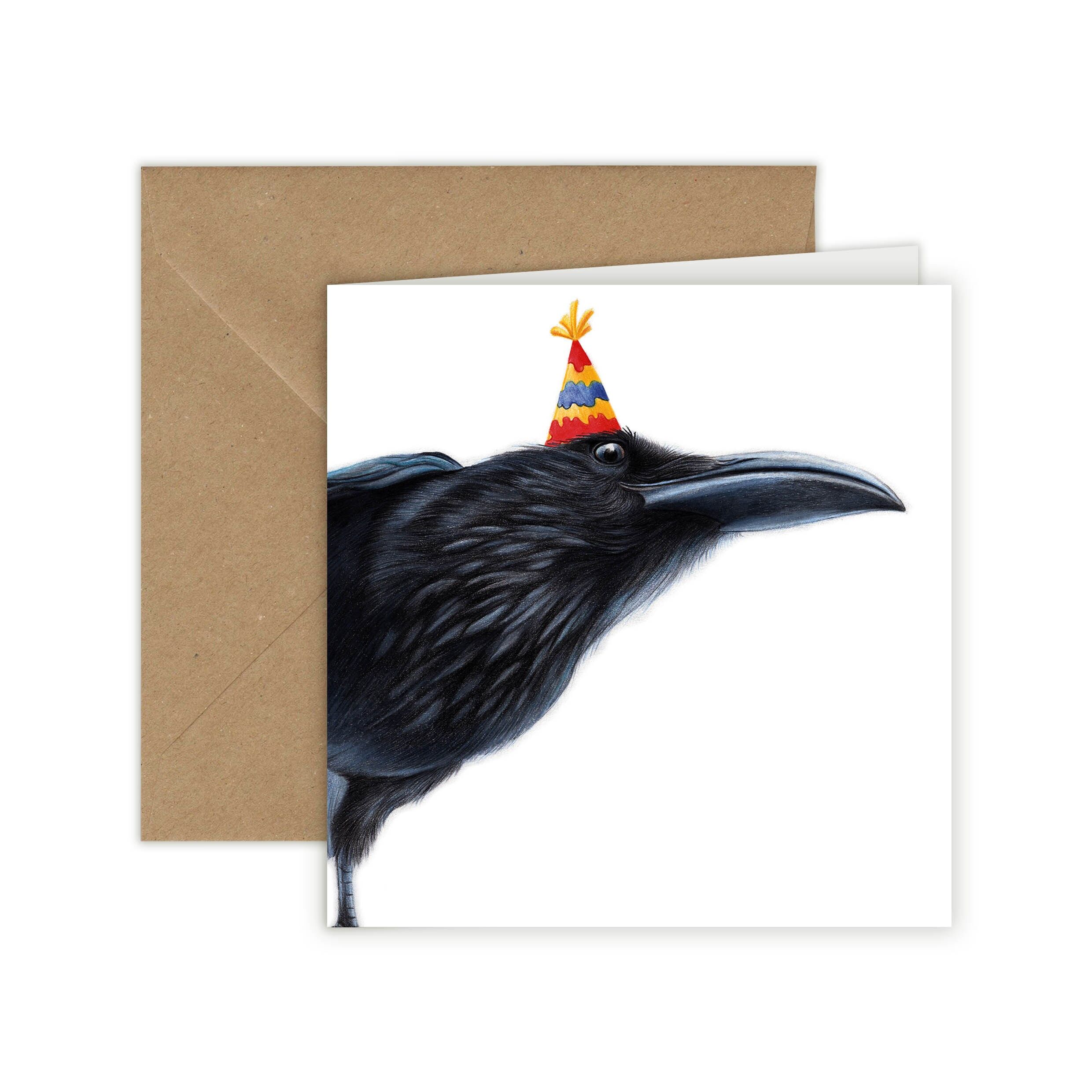 Biglietto di compleanno, biglietto di auguri con uccelli, biglietti divertenti, biglietto con animali, invito, corvo