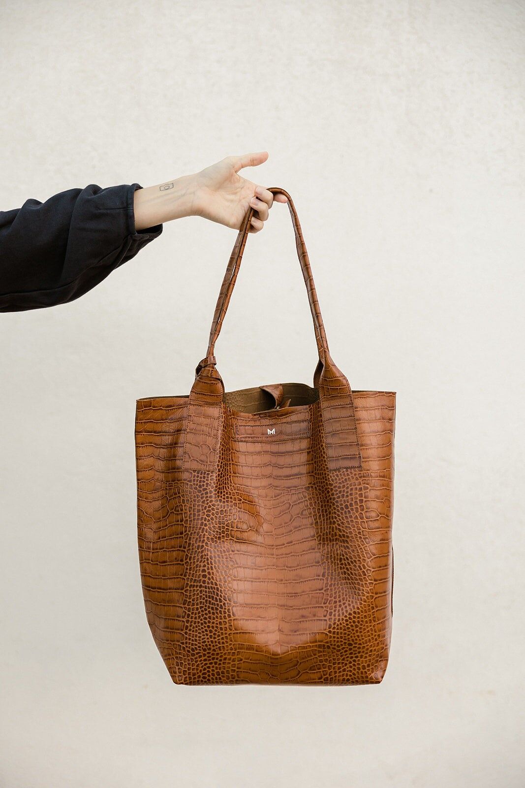 Bolso shopper de piel hecho a mano - Marie - Estilo minimalista marrón cocodrilo