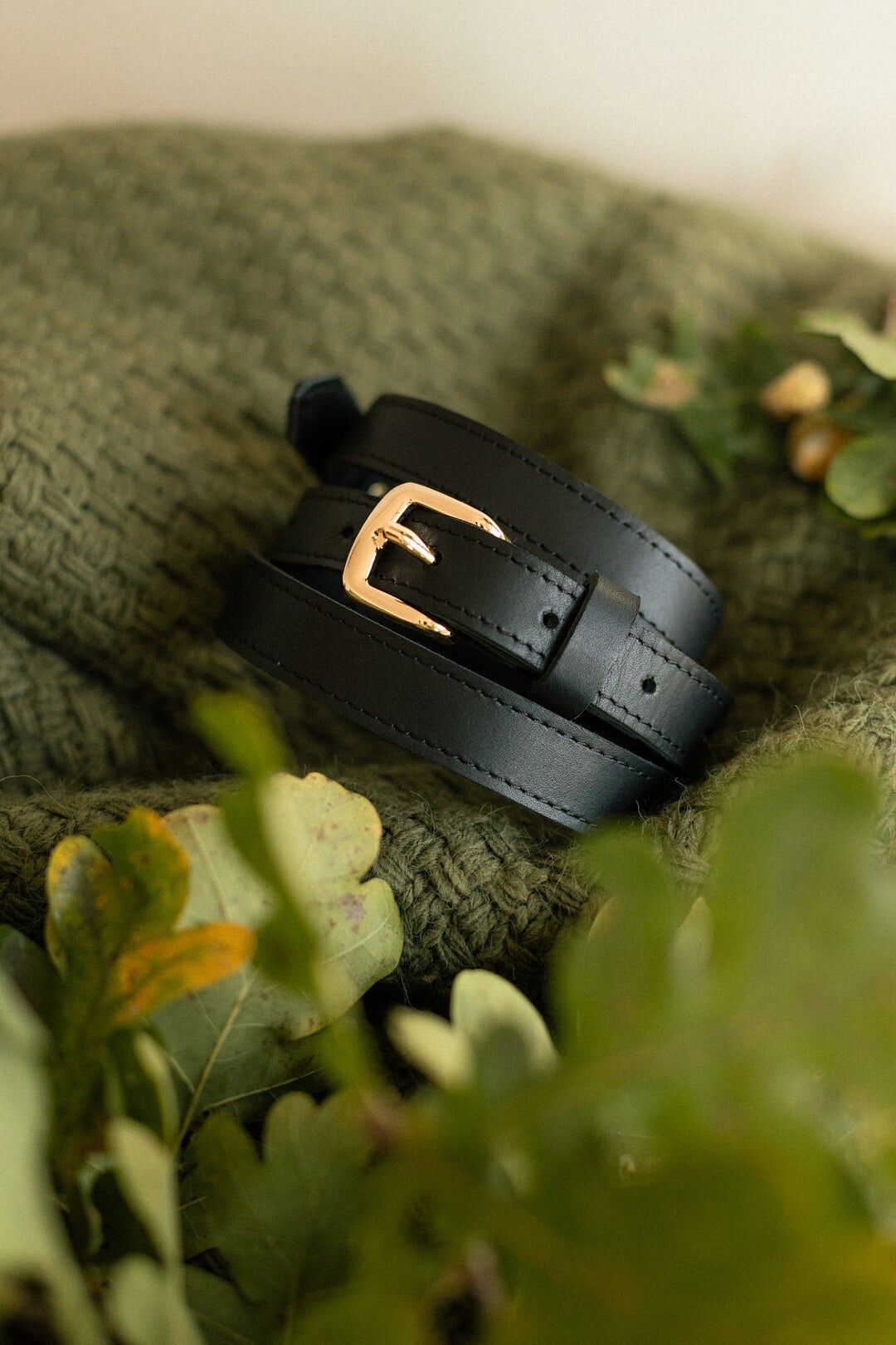 cintura in pelle fatta a mano (1,6 cm) - Gaya - Nero