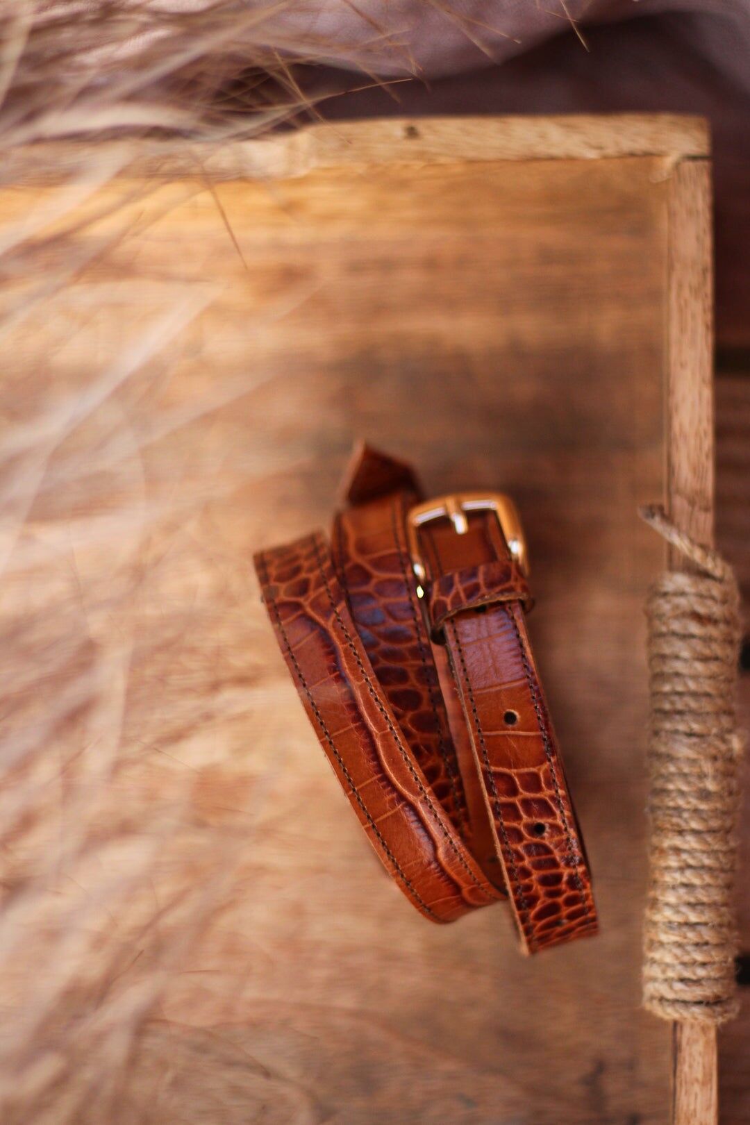 cintura in pelle fatta a mano (1,6 cm) - Gaya - Croco Brown