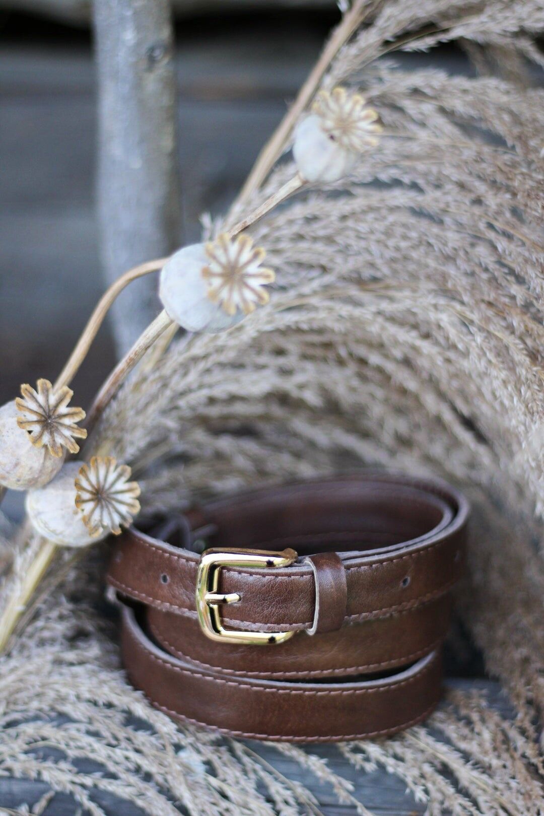 Cinturón de cuero hecho a mano (1,6 cm) - Gaya - Marrón Chocolate