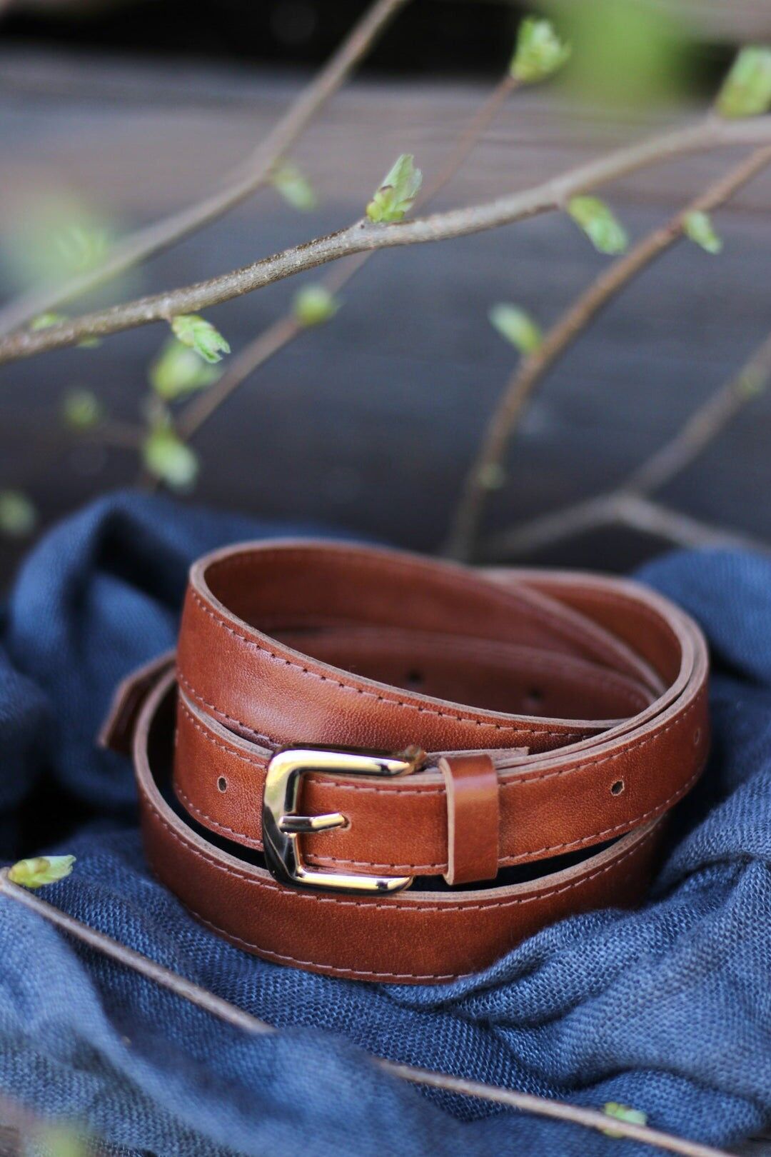 cintura in pelle fatta a mano (1,6 cm) - Gaya - Cognac Brown