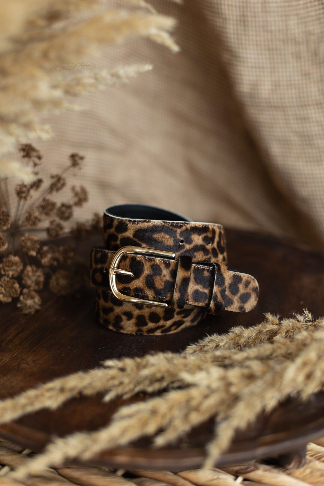 cintura in pelle fatta a mano (3 cm) - Zoya - Leopardo (2 taglie)