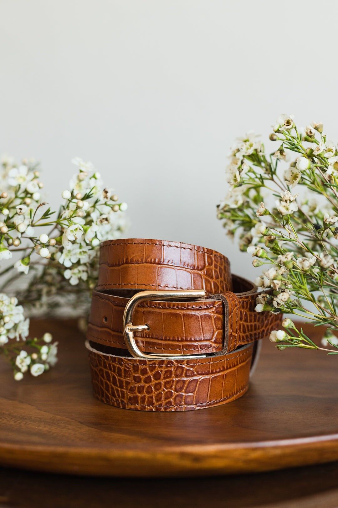 Cinturón de piel hecho a mano (3 cm) - Zoya - Marrón Cocodrilo (2 tallas)
