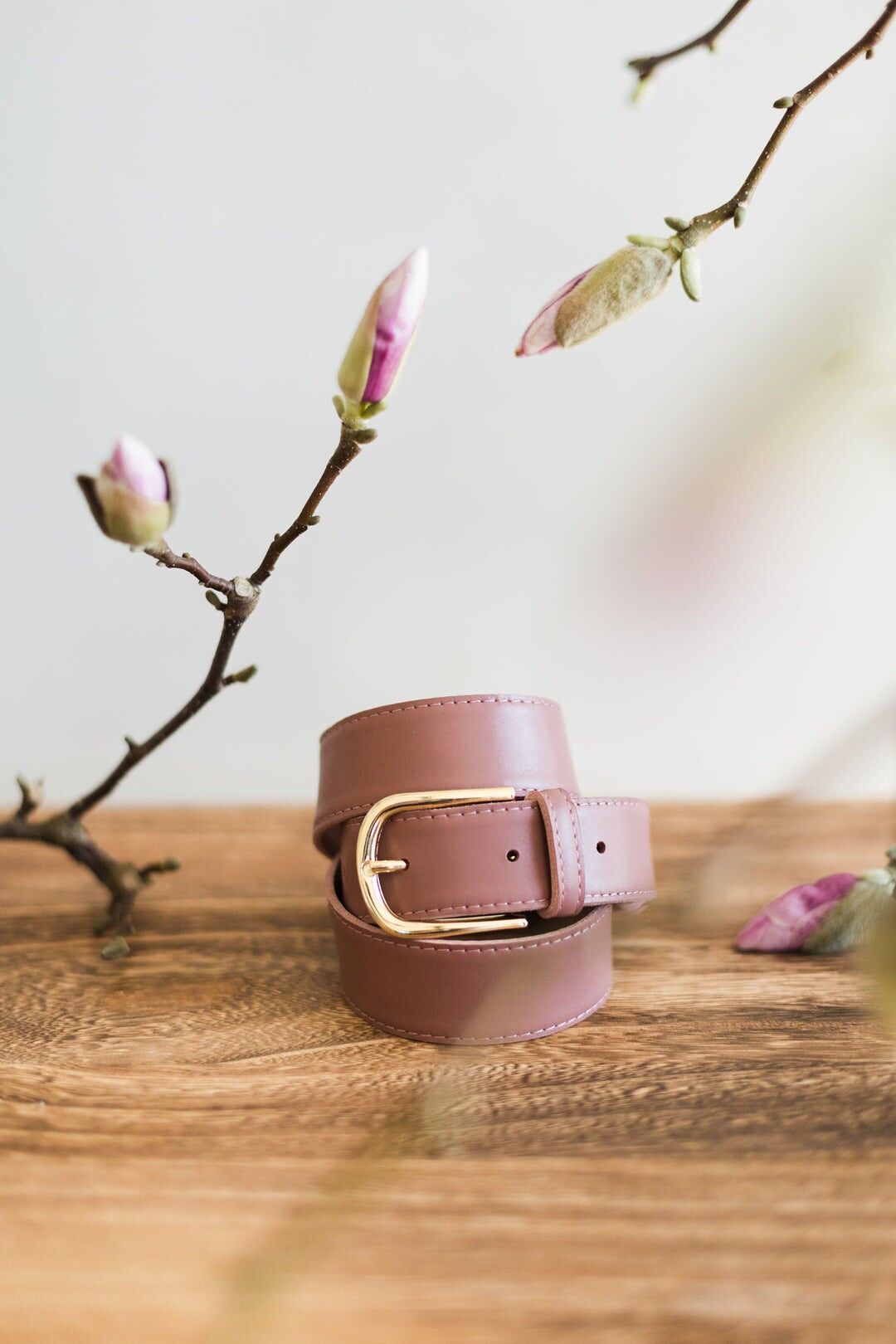 cintura in pelle fatta a mano (3 cm) - Zoya - Rosa antico (2 taglie)