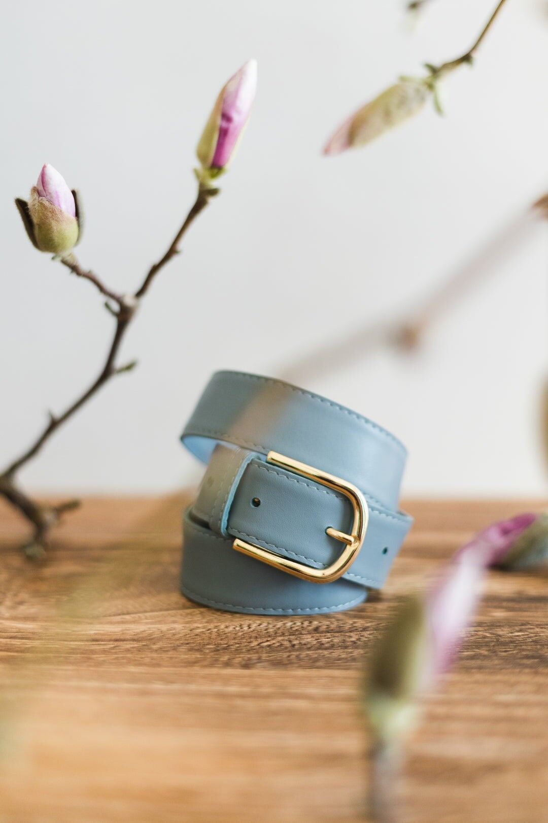 cintura in pelle fatta a mano (3 cm) - Zoya - Blu polvere (2 taglie)