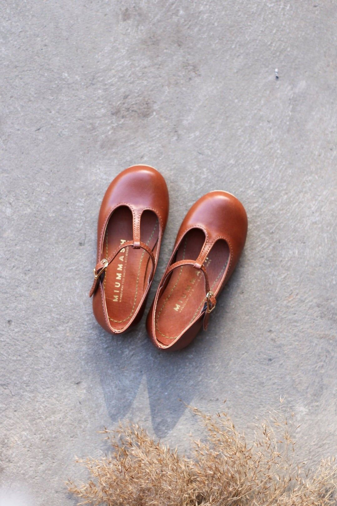 Ballerine da bambina in pelle fatte a mano - Rosalia - marrone cognac (22-30)
