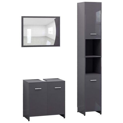 Unique 3-piece bathroom furniture set chipboard gray 1
